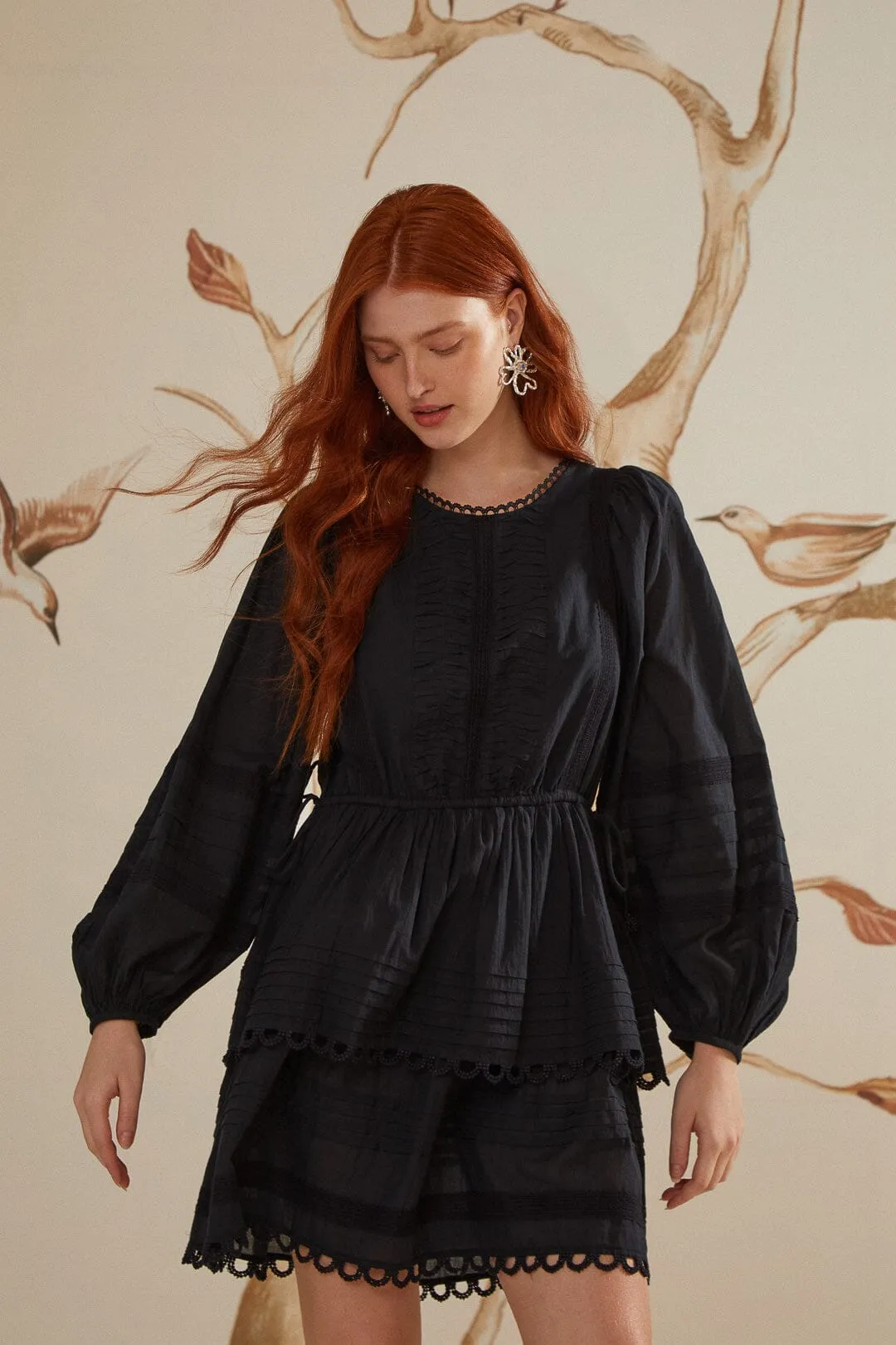 Black Lace Long Sleeve Mini Dress sold by FARM Rio product image thumbnail 2