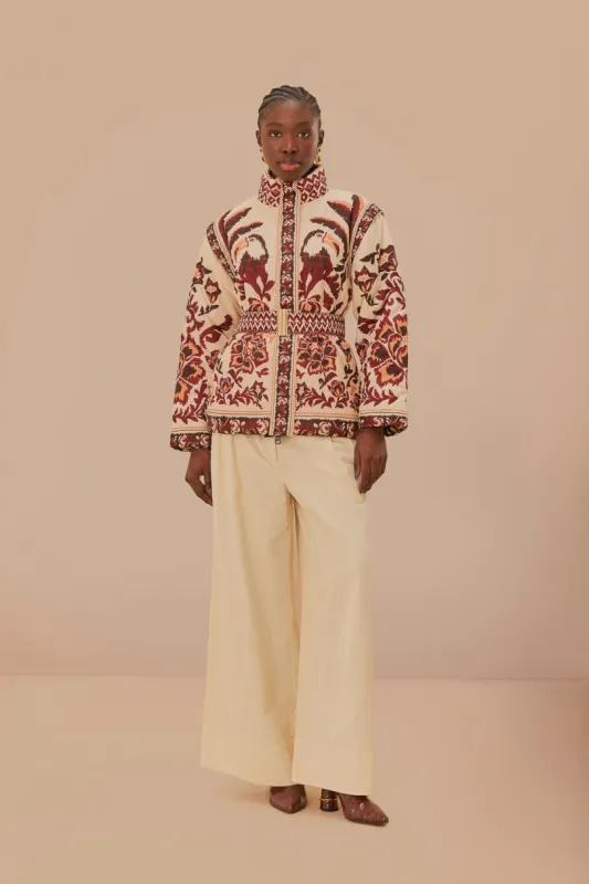 Cream Toucans Scarf Reversible Puffer Jacket sold by FARM Rio