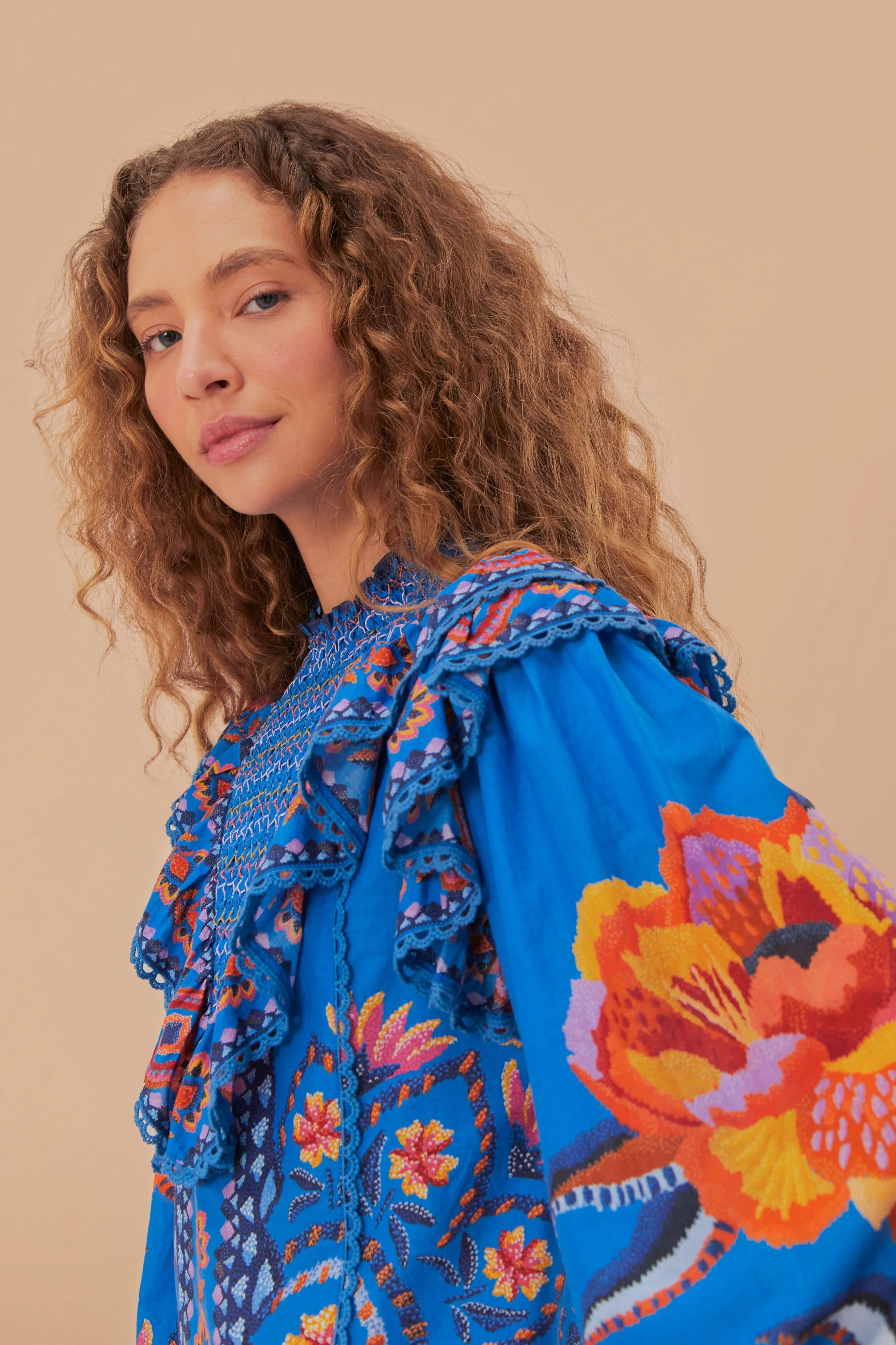 Blue Lucy Floral Tapestry Blouse sold by FARM Rio product image thumbnail 3