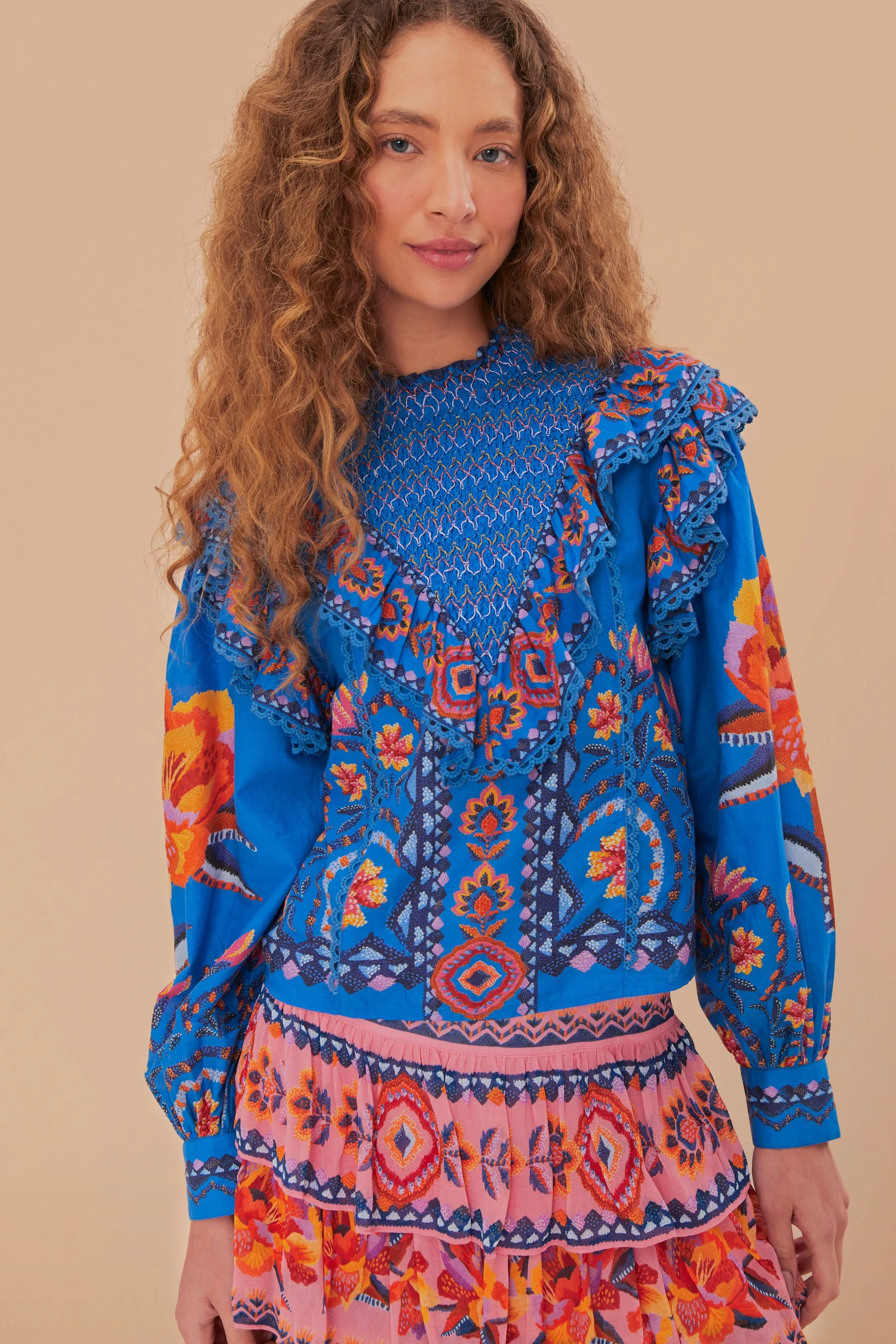 Blue Lucy Floral Tapestry Blouse sold by FARM Rio