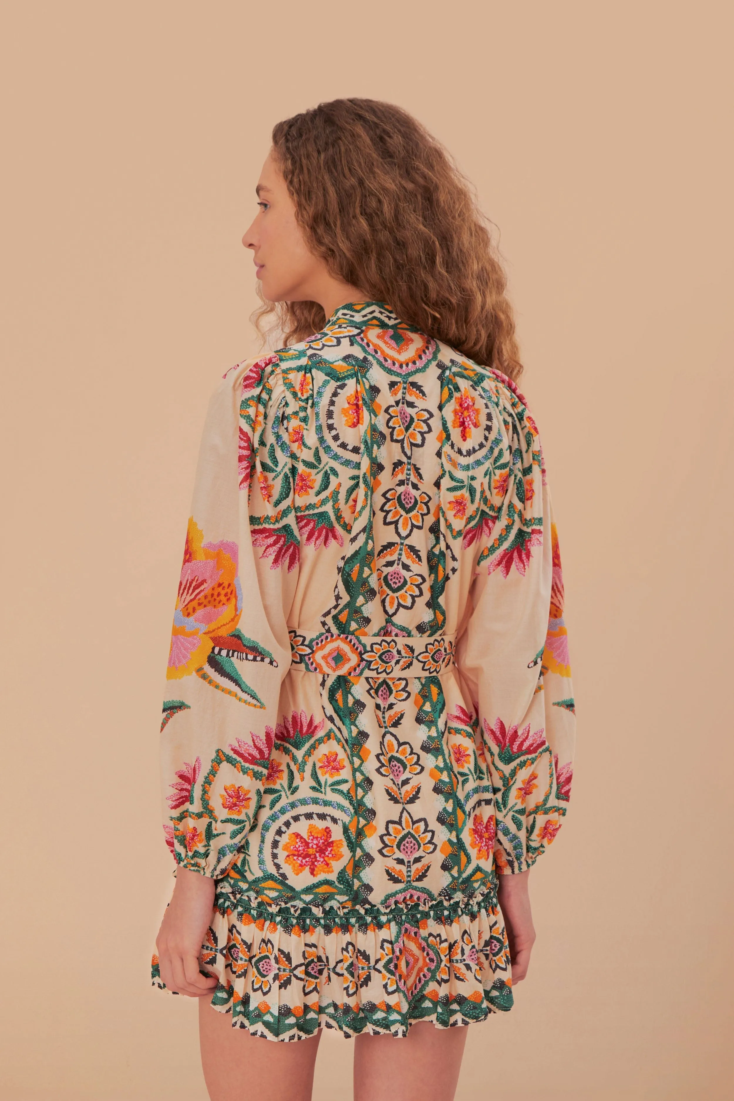 Cream Lucy Floral Tapestry Long Sleeve Mini Dress sold by FARM Rio product image thumbnail 4