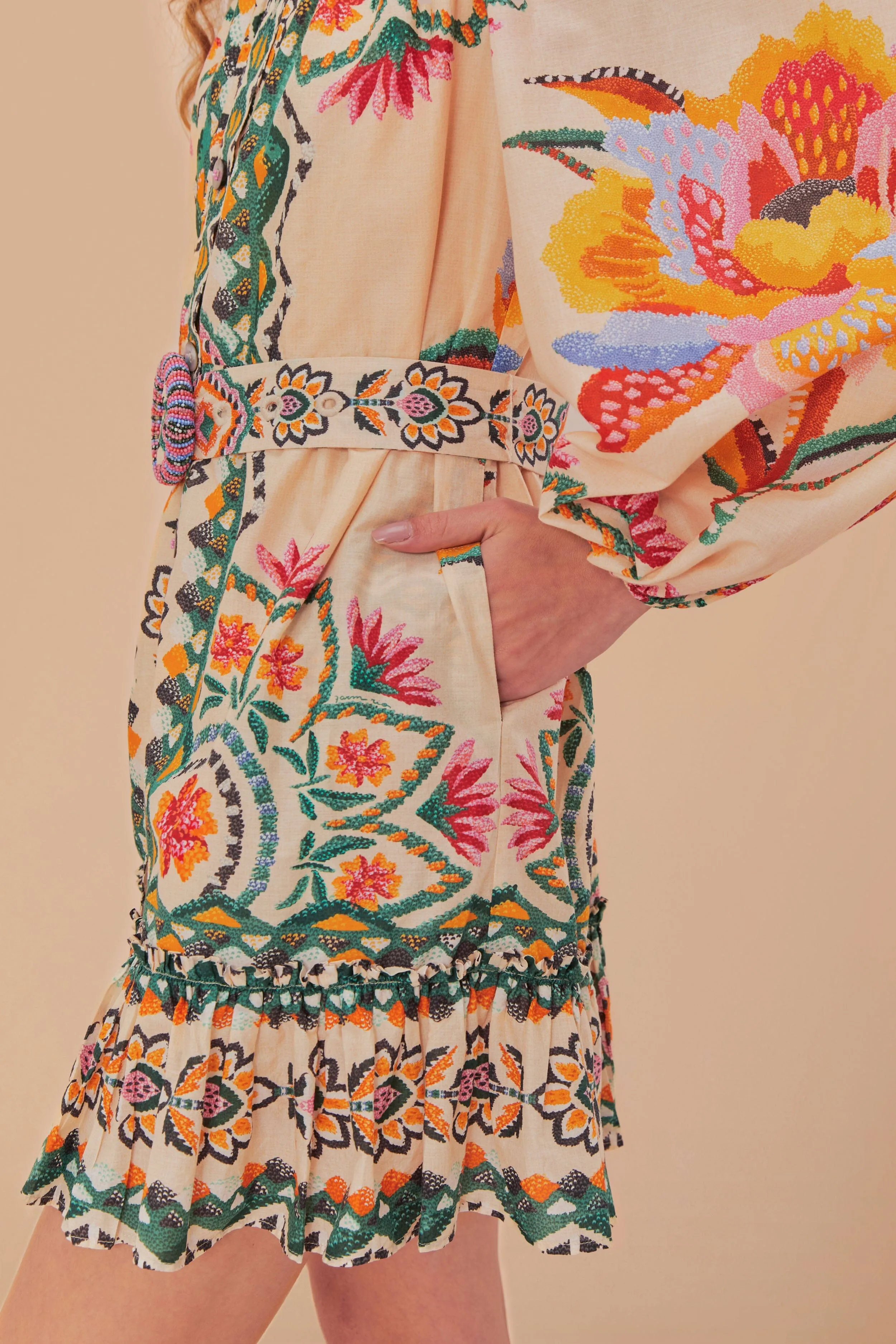 Cream Lucy Floral Tapestry Long Sleeve Mini Dress sold by FARM Rio product image thumbnail 2