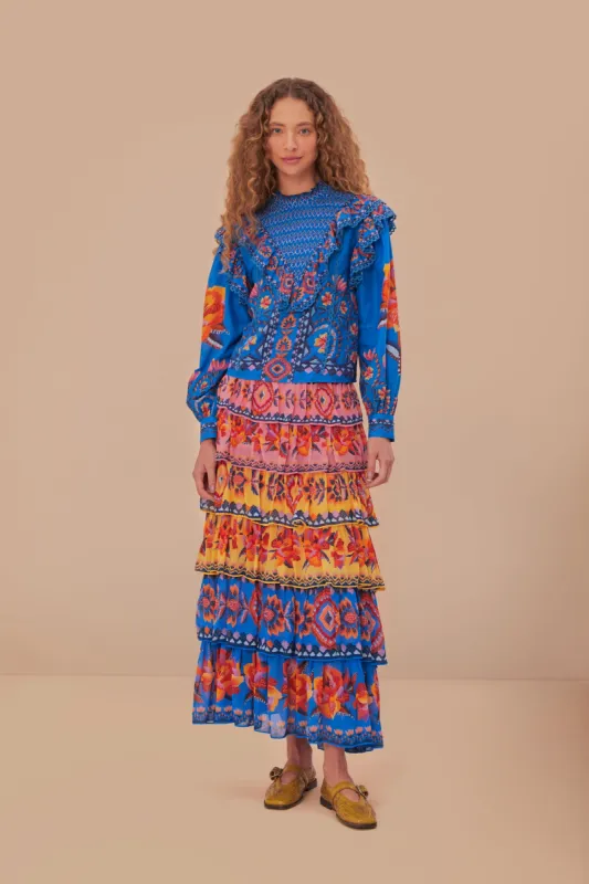 Blue Lucy Floral Ainika Maxi Skirt sold by FARM Rio