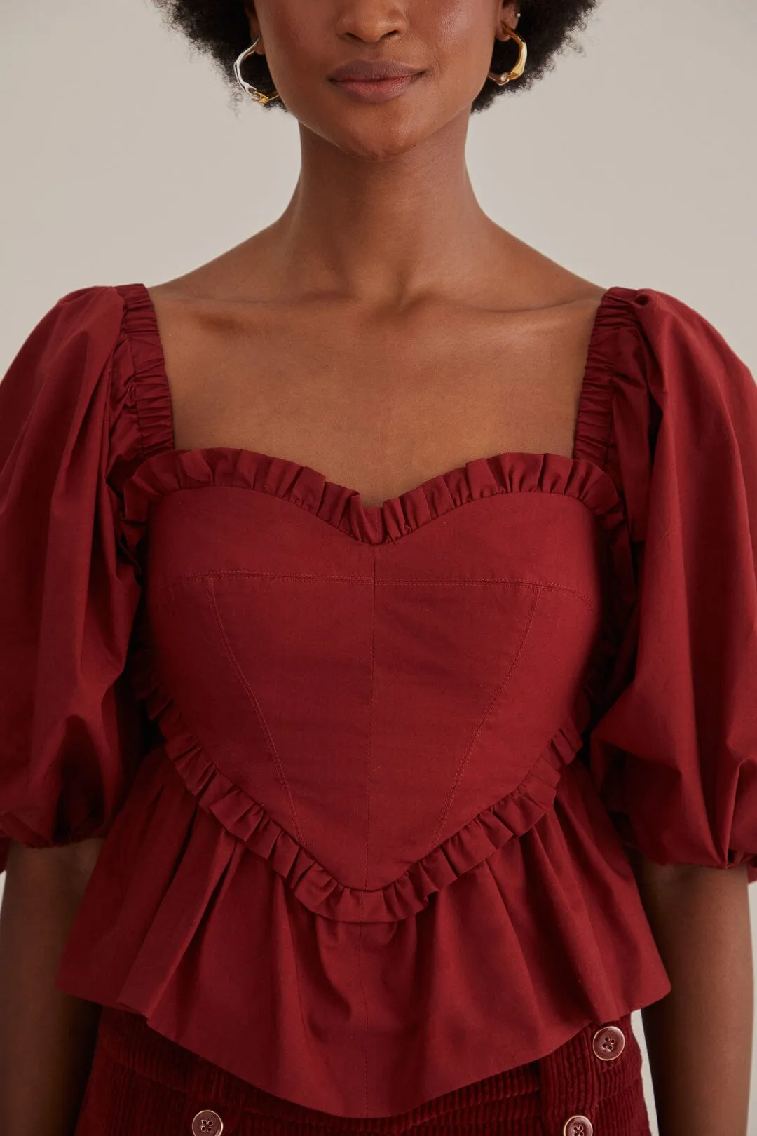 Marsala Heart Shaped Puff Sleeve Blouse sold by FARM Rio product image thumbnail 3