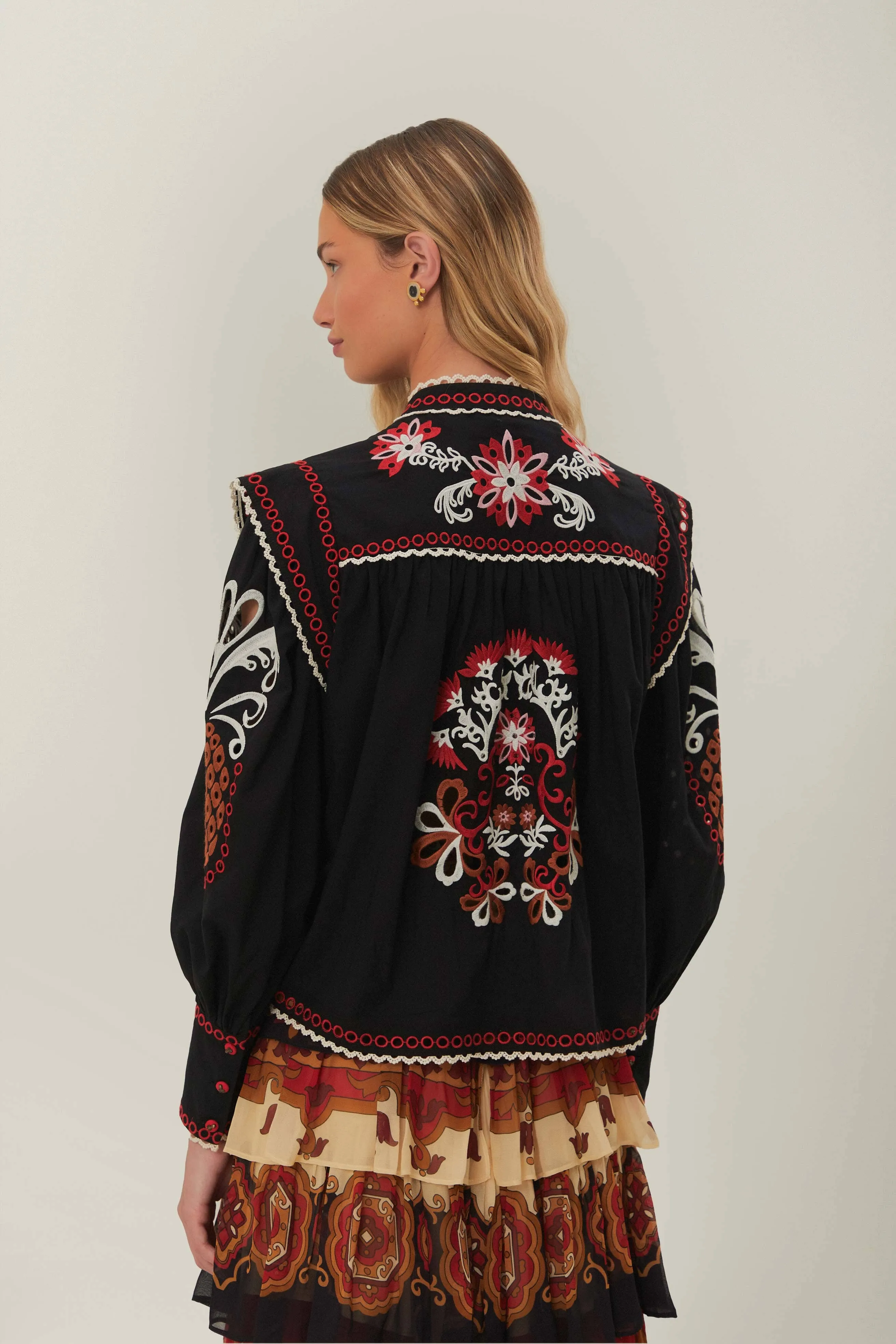 Black Cashew Mandala Richilieu Blouse sold by FARM Rio product image thumbnail 4