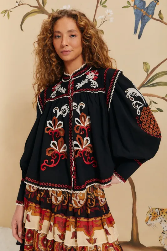 Black Cashew Mandala Richilieu Blouse sold by FARM Rio