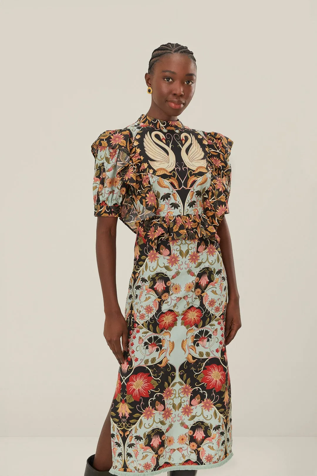 Blue Flowing Beauty Short Sleeve Midi Dress sold by FARM Rio product image thumbnail 2