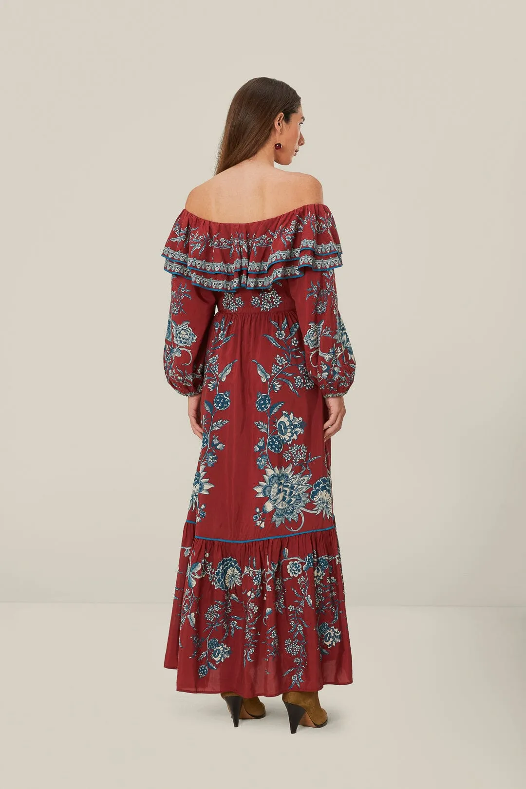 Red Tropical Landing Off Shoulder Maxi Dress sold by FARM Rio product image thumbnail 4