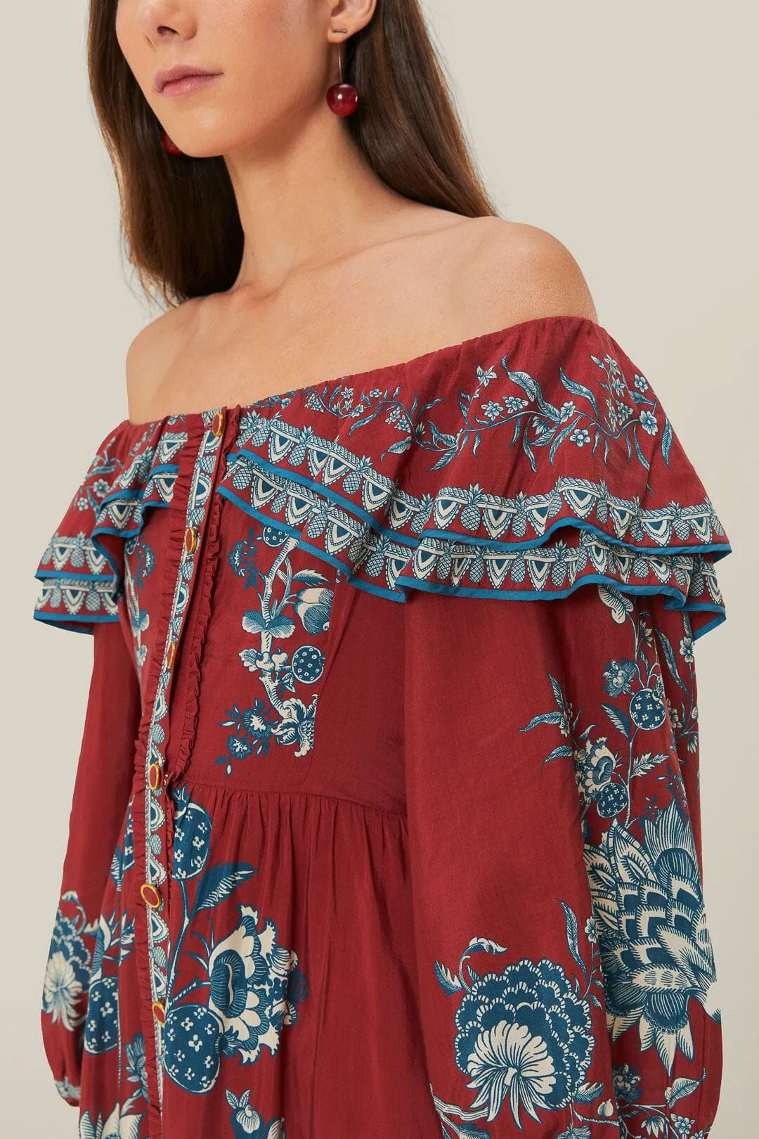 Red Tropical Landing Off Shoulder Maxi Dress sold by FARM Rio product image thumbnail 3