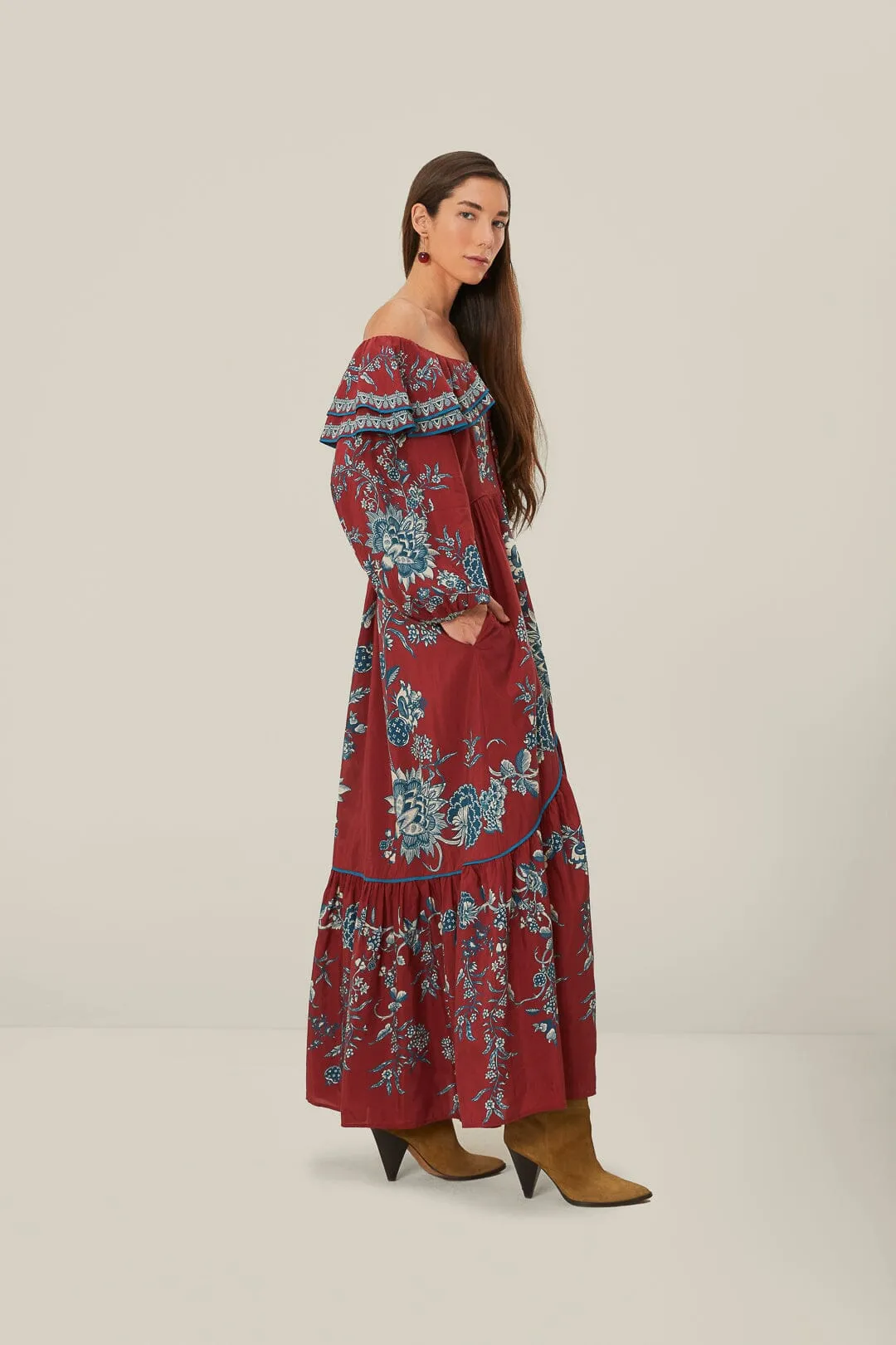 Red Tropical Landing Off Shoulder Maxi Dress sold by FARM Rio product image thumbnail 2