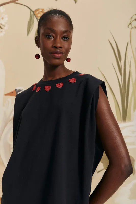 Black Beaded Hearts T-Shirt sold by FARM Rio