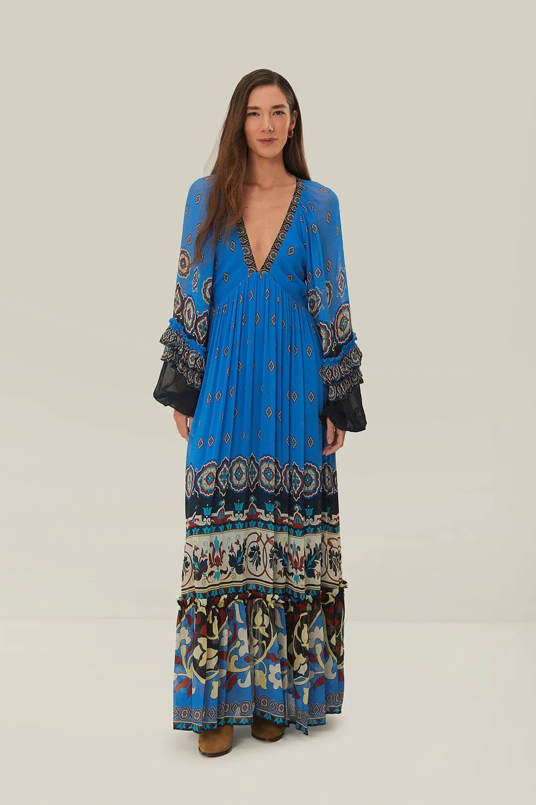 Blue Ainika Tiles Maxi Dress sold by FARM Rio product image thumbnail 3