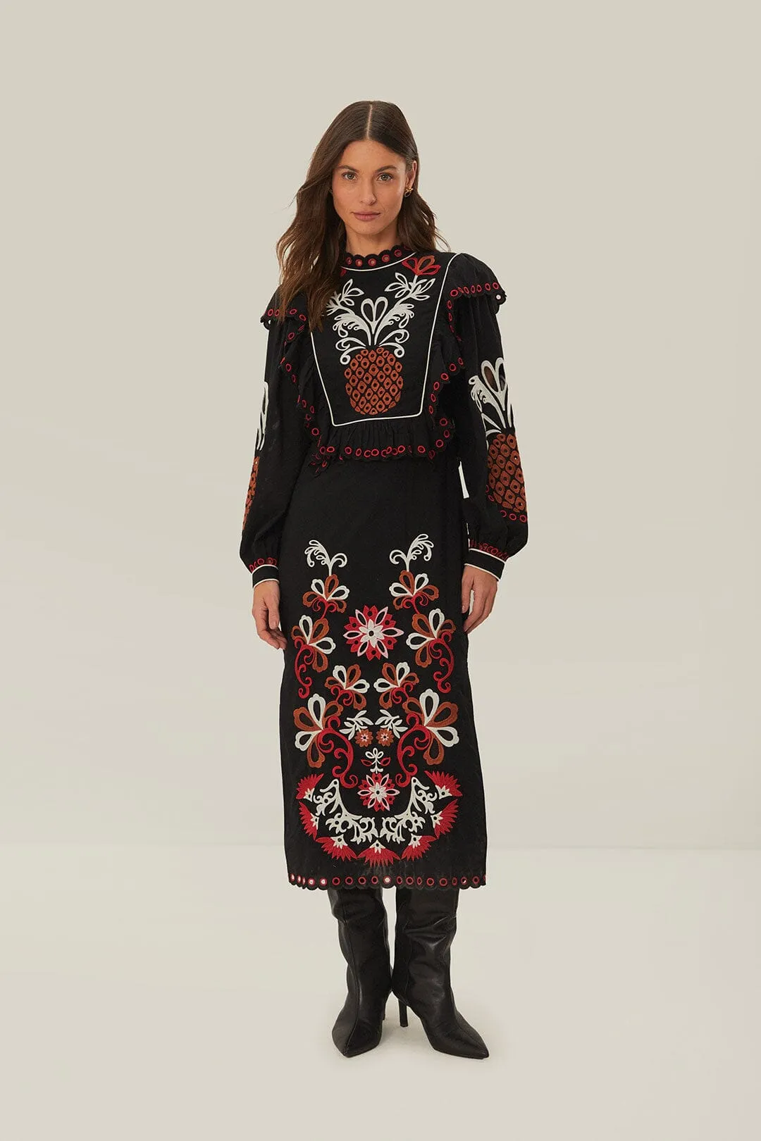 Cashew Mandala Richilieu Long Sleeve Maxi Dress sold by FARM Rio