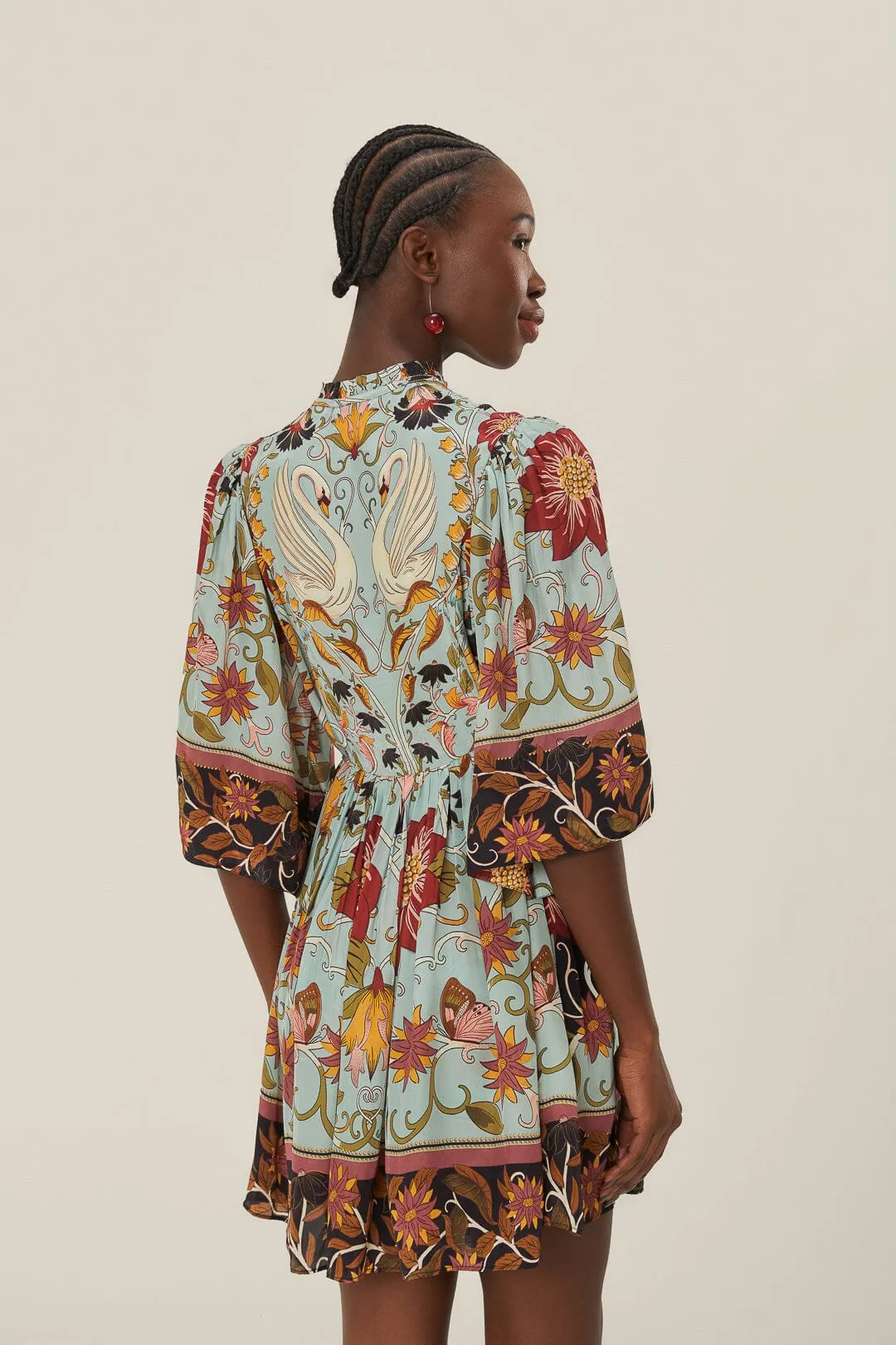 Blue Flowing Beauty Short Sleeve Mini Dress sold by FARM Rio product image thumbnail 4