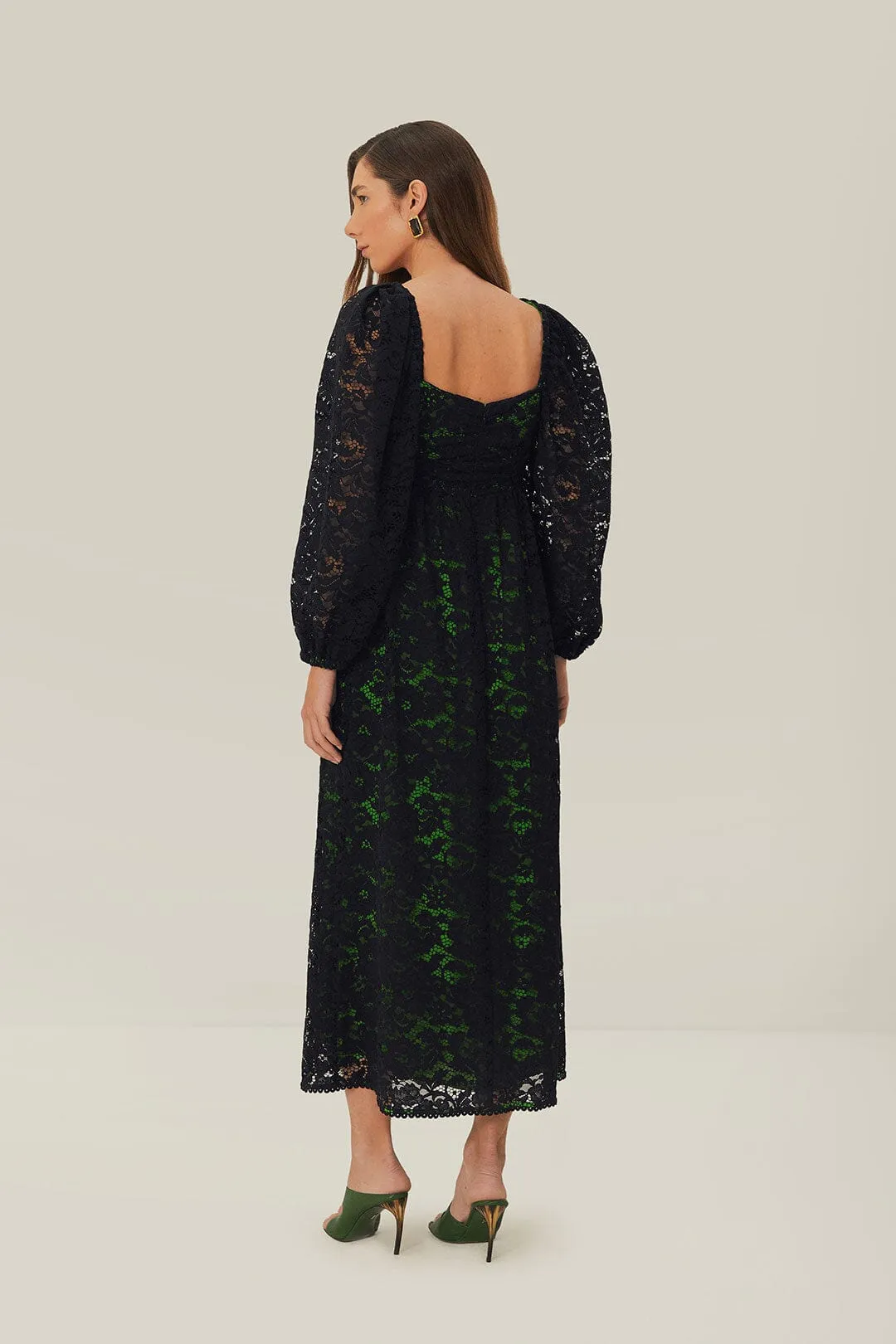 Black Lace Long Sleeve Midi Dress sold by FARM Rio product image thumbnail 4