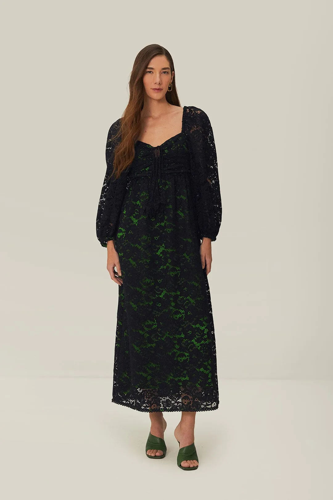 Black Lace Long Sleeve Midi Dress sold by FARM Rio