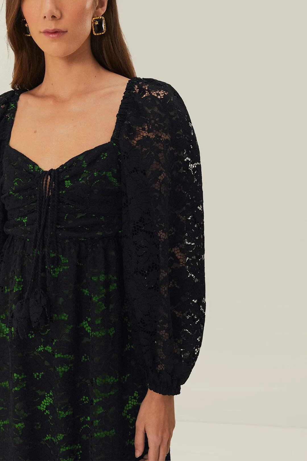 Black Lace Long Sleeve Midi Dress sold by FARM Rio product image thumbnail 5