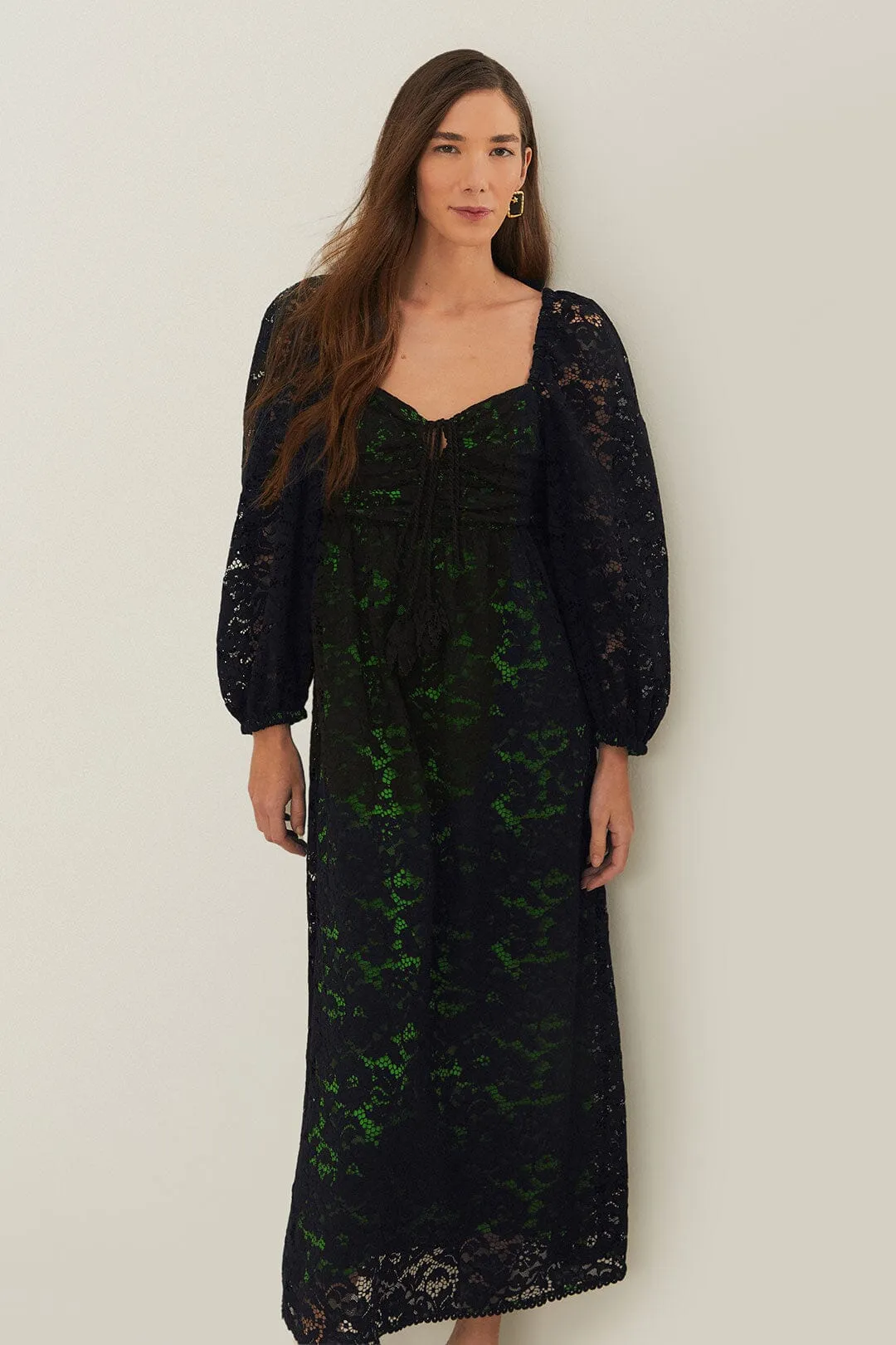 Black Lace Long Sleeve Midi Dress sold by FARM Rio product image thumbnail 2