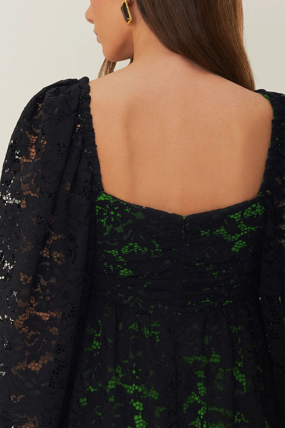 Black Lace Long Sleeve Midi Dress sold by FARM Rio product image thumbnail 3