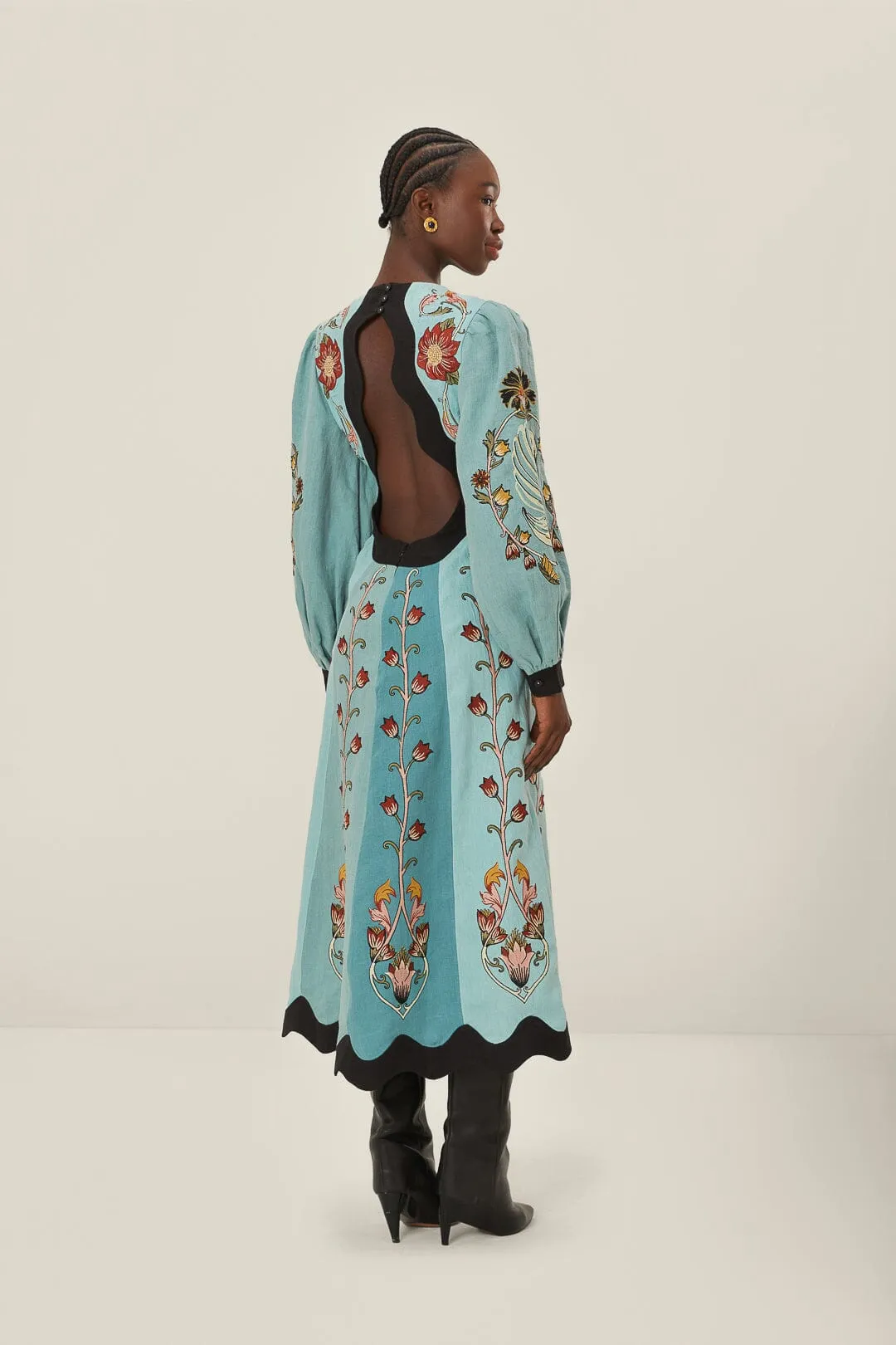 Blue Flowing Beauty Embroidered Long Sleeve Midi Dress sold by FARM Rio product image thumbnail 3
