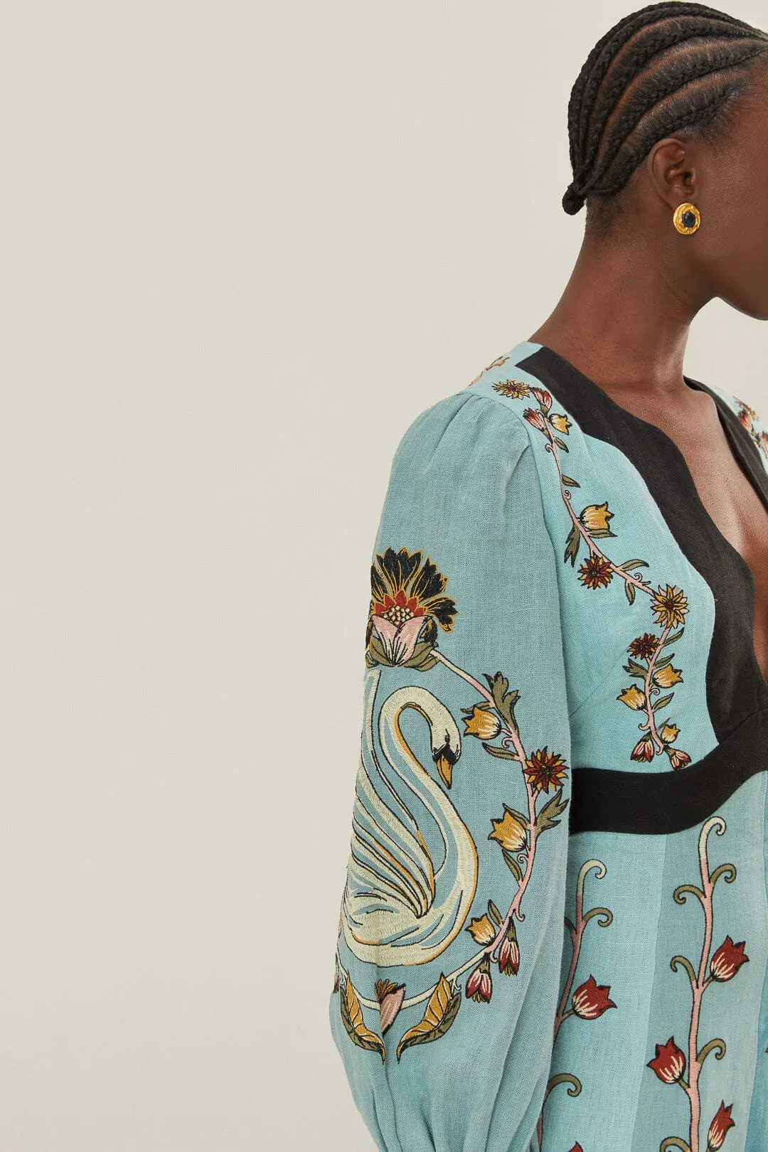 Blue Flowing Beauty Embroidered Long Sleeve Midi Dress sold by FARM Rio product image thumbnail 5