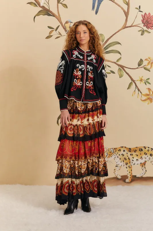 Cream Ainika Tiles Layered Maxi Skirt sold by FARM Rio