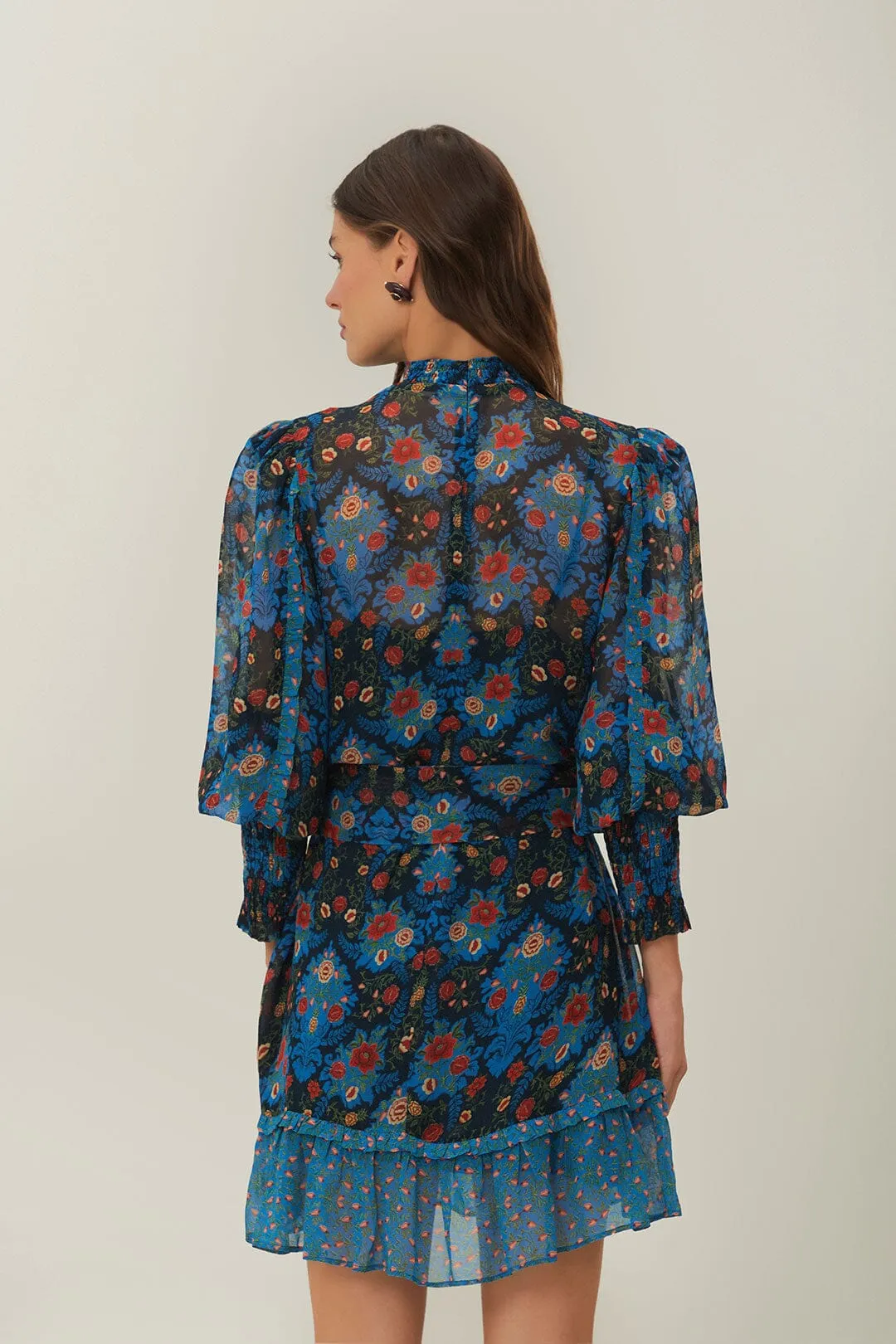 Blue Arabesque Floral High Neck Mini Dress sold by FARM Rio product image thumbnail 5