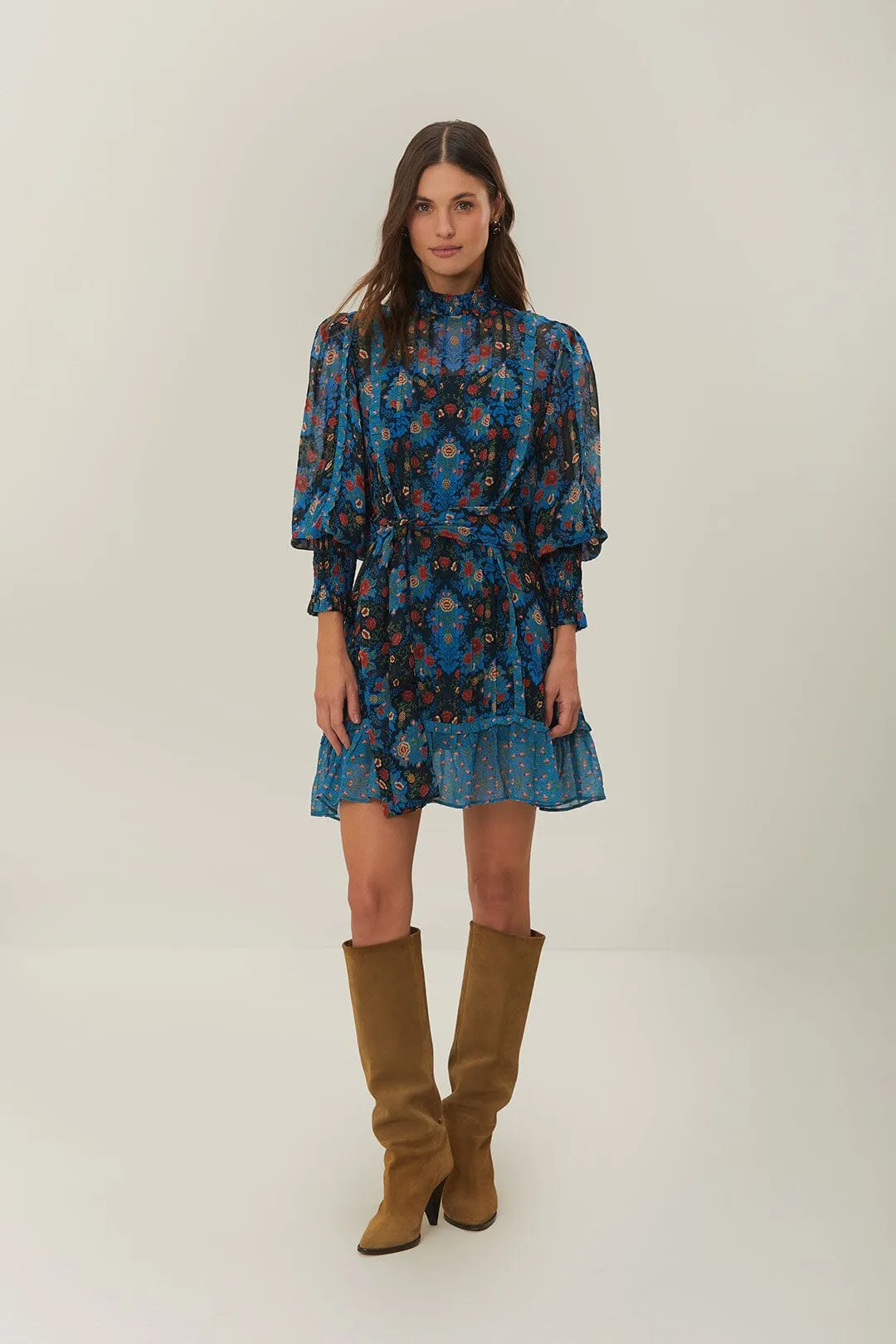 Blue Arabesque Floral High Neck Mini Dress sold by FARM Rio product image thumbnail 2