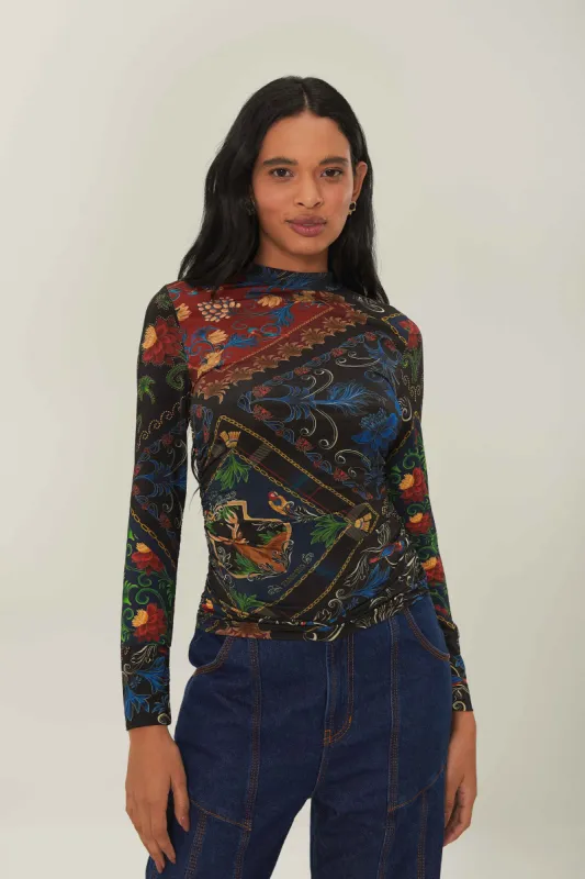 Black Mixed Arabesque Scarves Jersey Blouse sold by FARM Rio