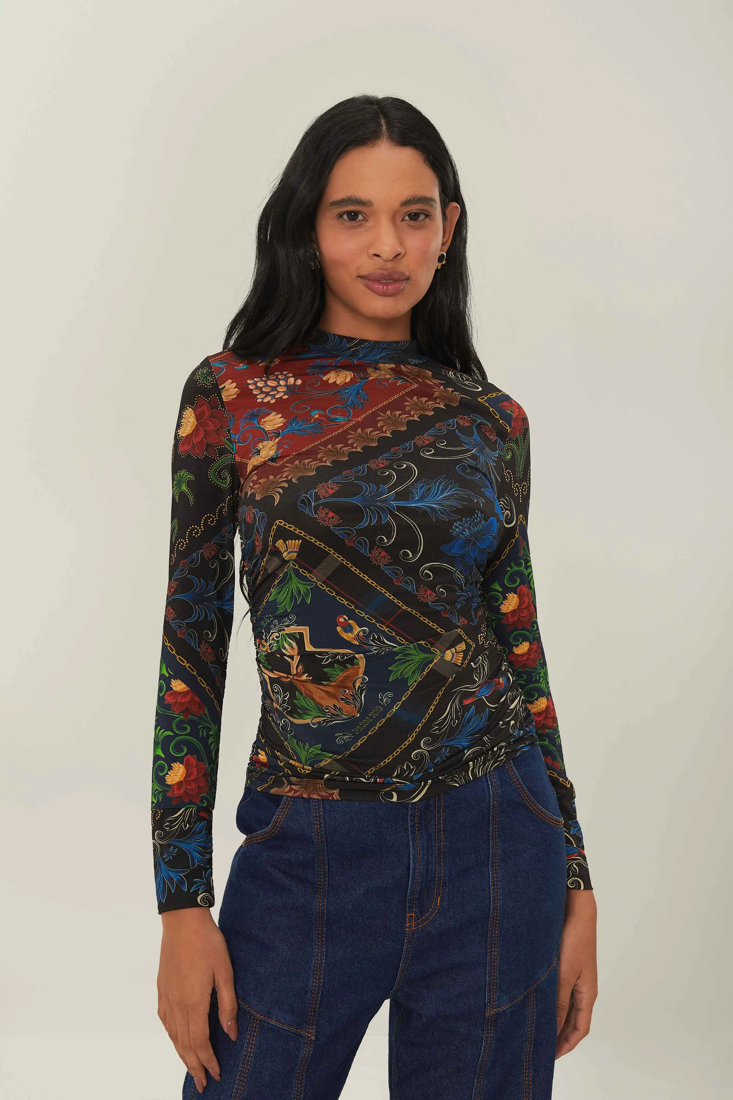 Black Mixed Arabesque Scarves Jersey Blouse sold by FARM Rio