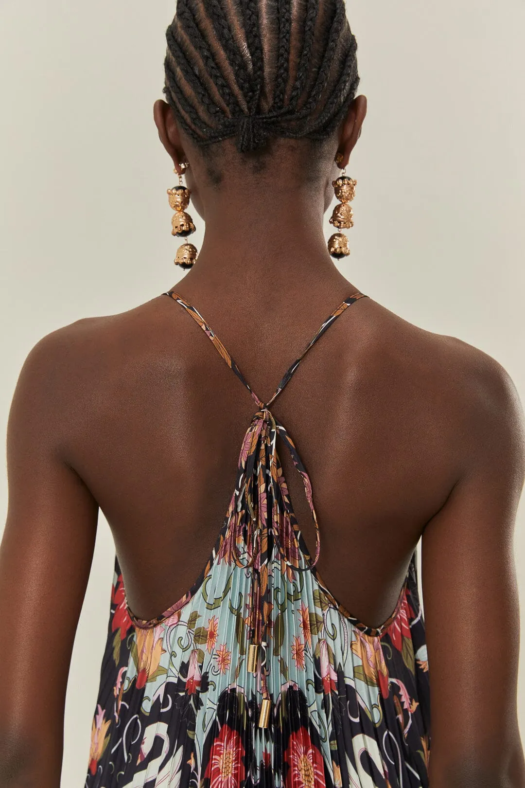 Blue Flowing Beauty Pleated Sleeveless Midi Dress sold by FARM Rio product image thumbnail 4