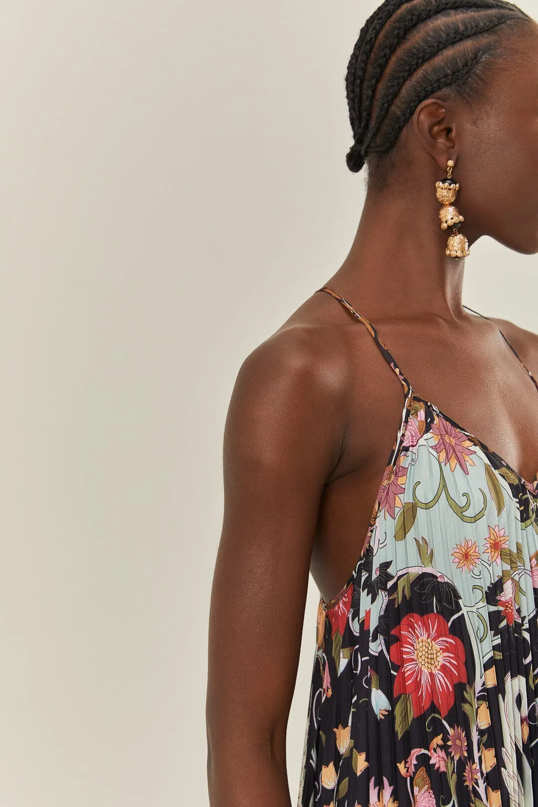 Blue Flowing Beauty Pleated Sleeveless Midi Dress sold by FARM Rio product image thumbnail 3