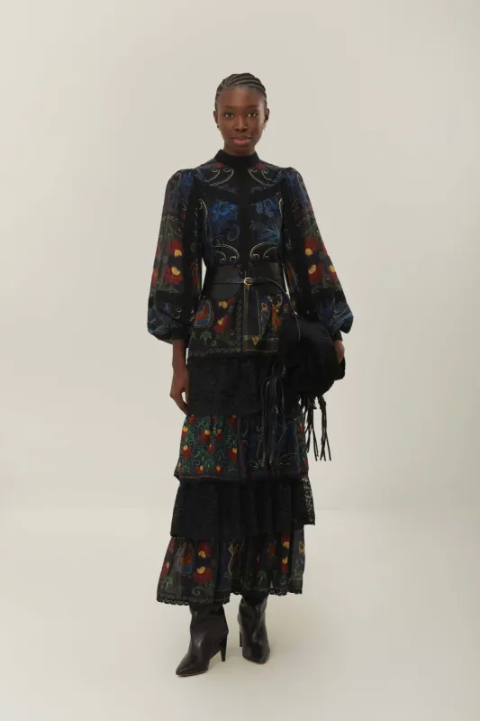 Black Mixed Arabesque Scarves Long Sleeve Maxi Dress sold by FARM Rio