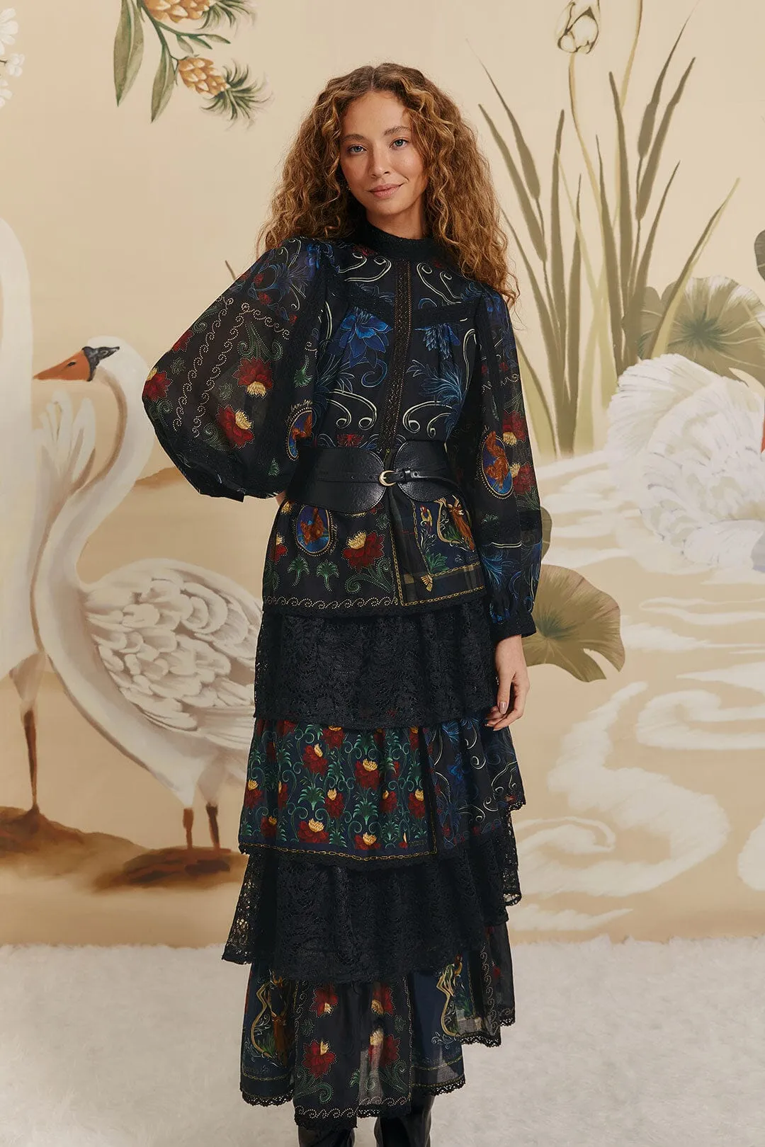 Black Mixed Arabesque Scarves Long Sleeve Maxi Dress sold by FARM Rio product image thumbnail 2
