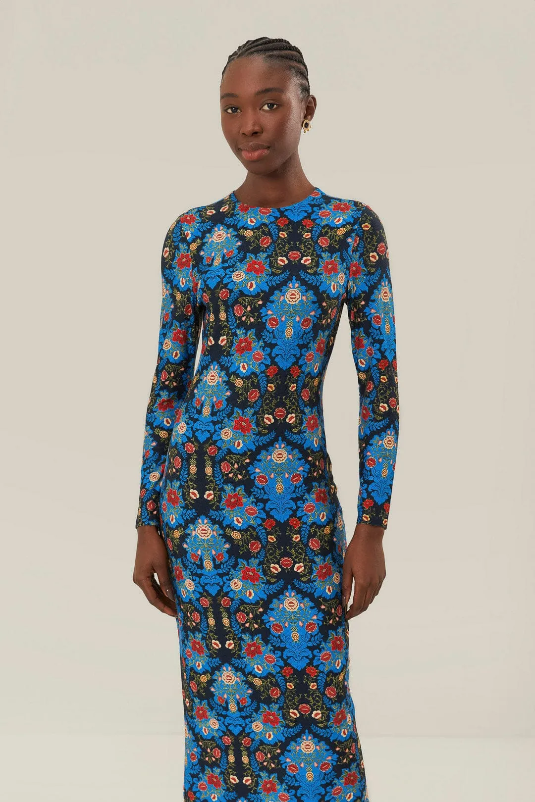 Blue Arabesque Floral Jersey LENZING™ ECOVERO™ Midi Dress sold by FARM Rio product image thumbnail 2