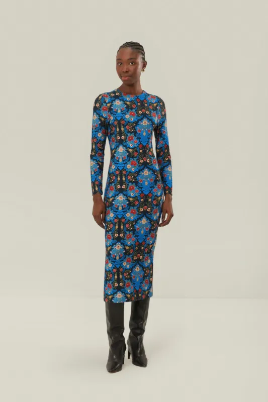Blue Arabesque Floral Jersey LENZING™ ECOVERO™ Midi Dress sold by FARM Rio