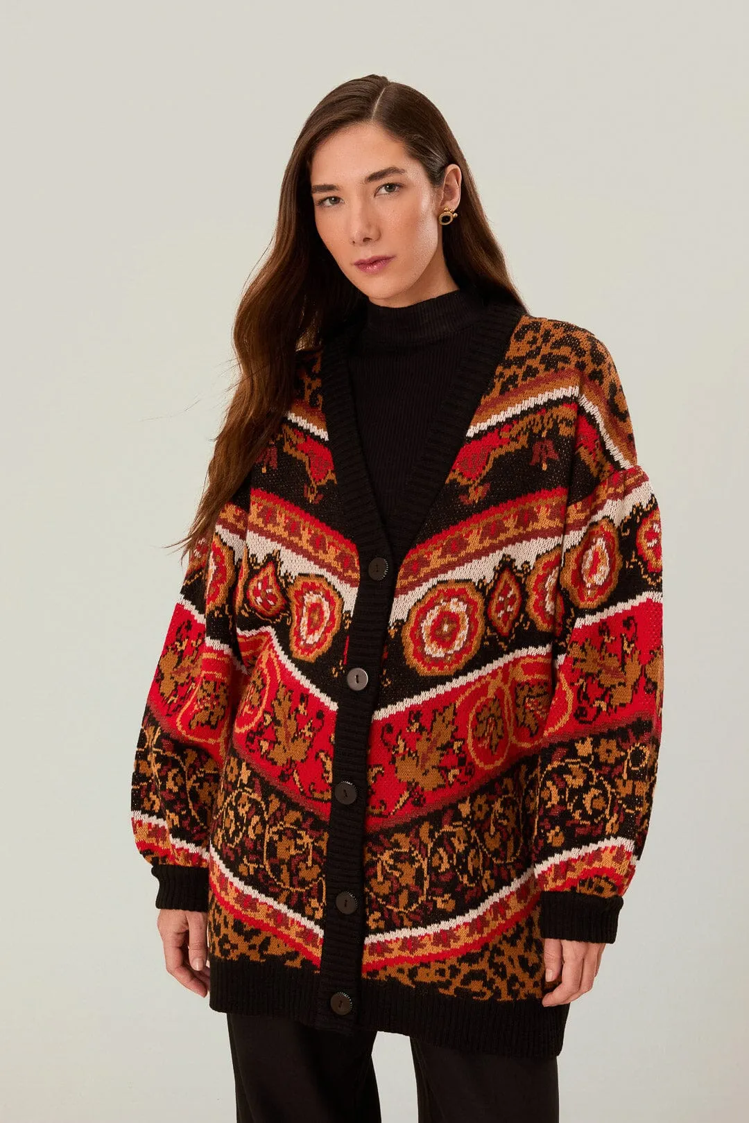 Cream Ainika Tiles Knit Cardigan sold by FARM Rio