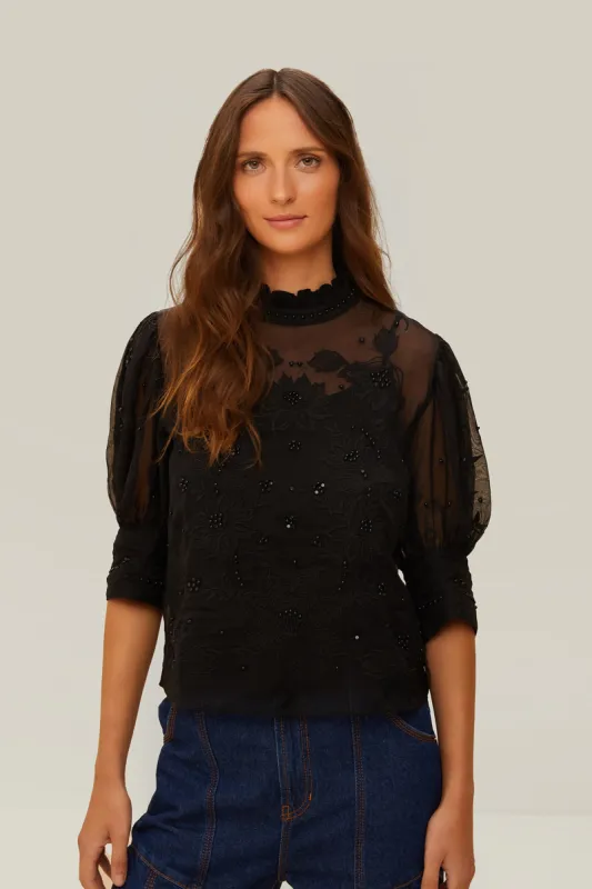 Black Short Sleeve Blouse sold by FARM Rio