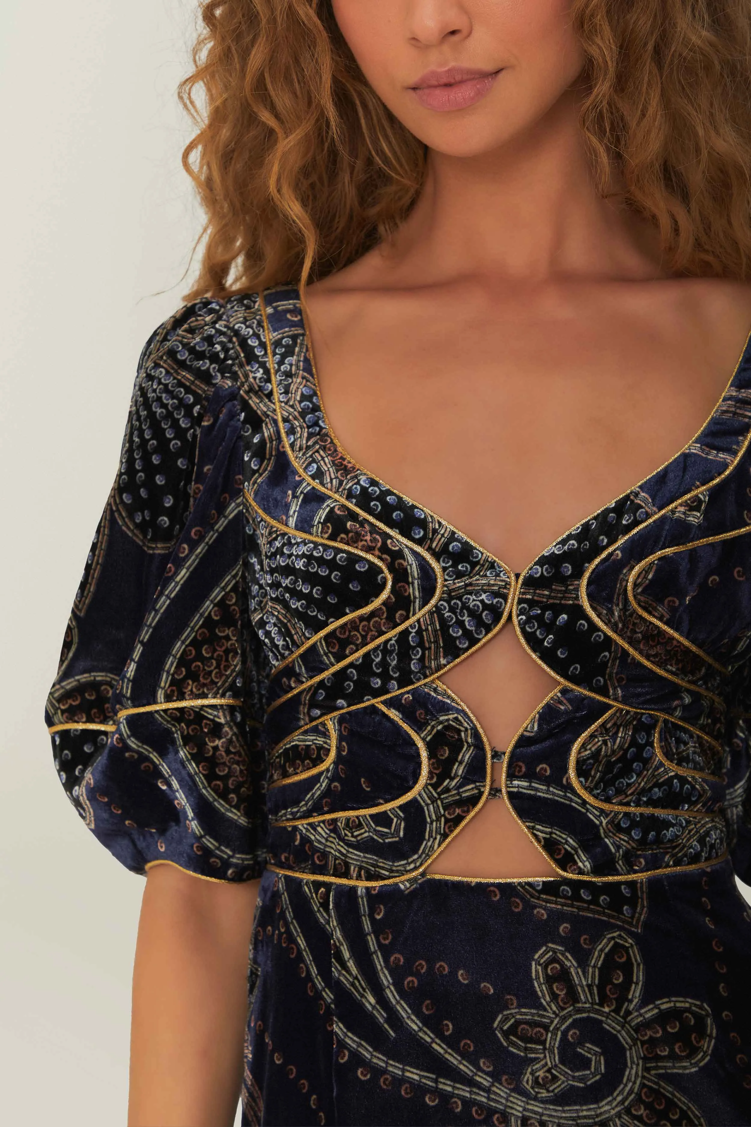 Blue Floral Glam Scarf Velvet Mini Dress sold by FARM Rio product image thumbnail 3