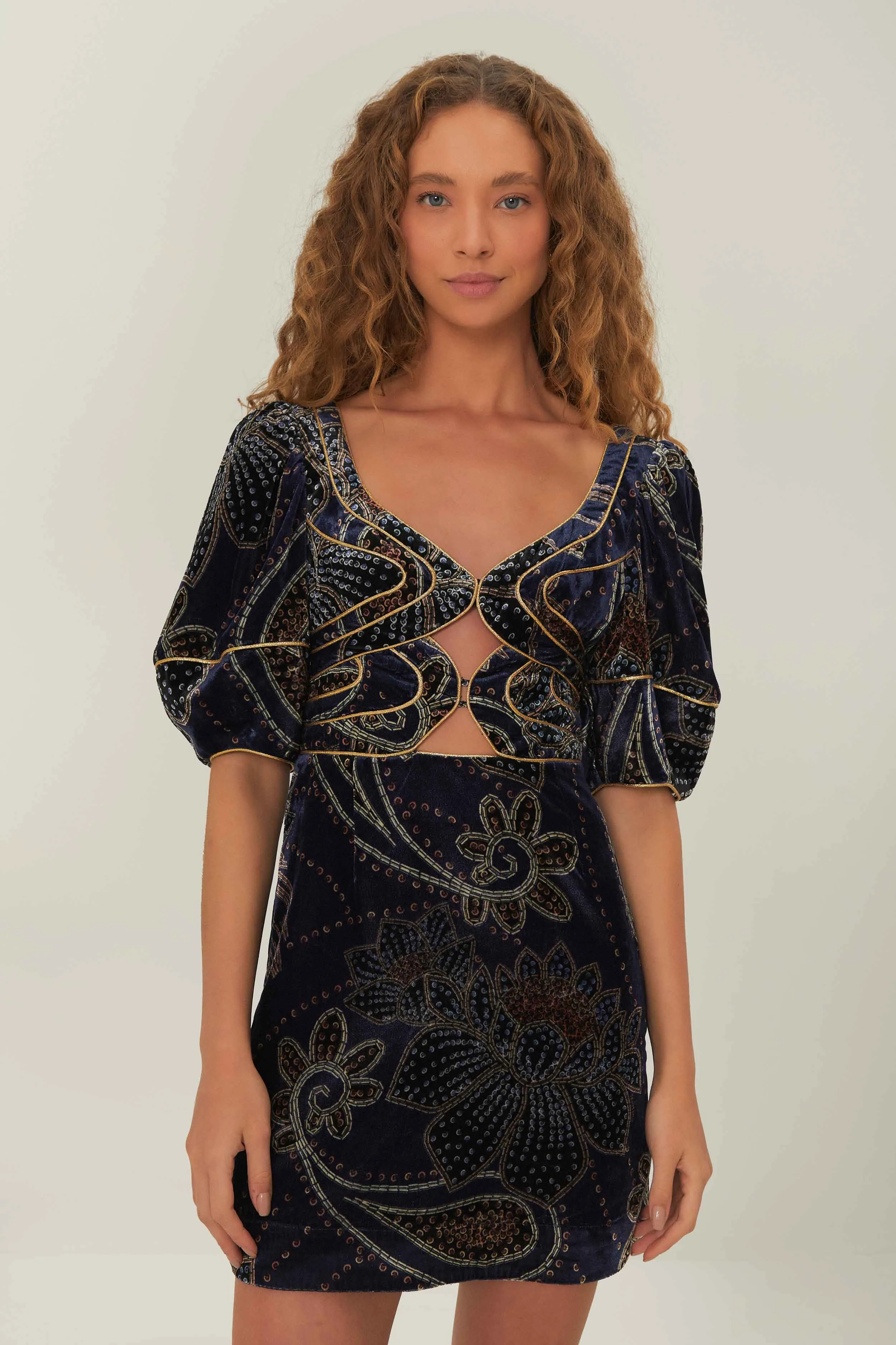 Blue Floral Glam Scarf Velvet Mini Dress sold by FARM Rio product image thumbnail 2