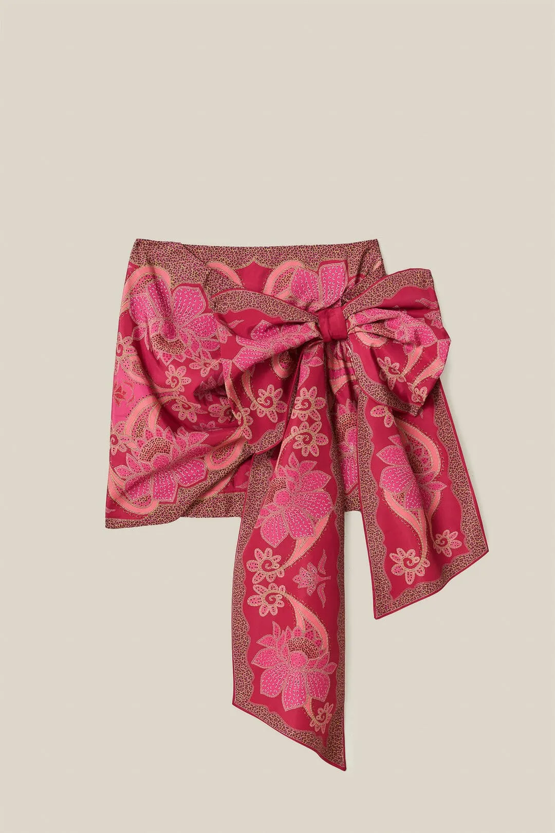 Red Floral Glam Scarf Tie Gathering Mini Skirt sold by FARM Rio product image thumbnail 5