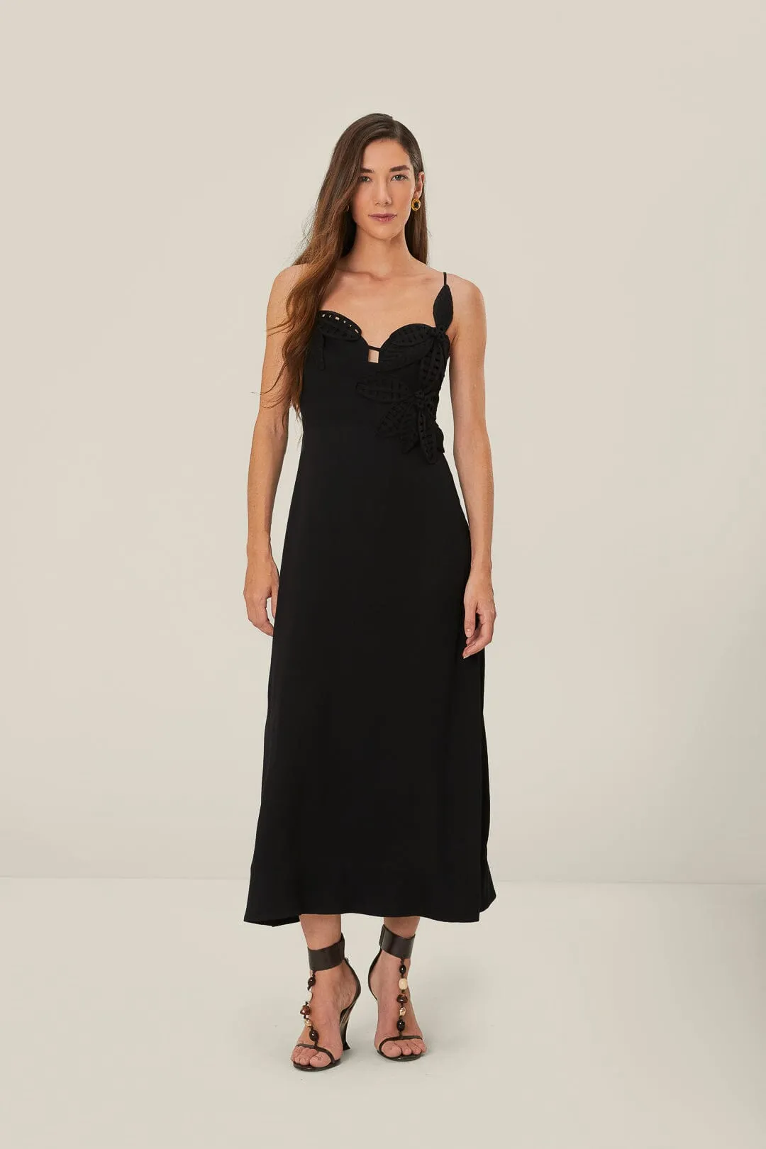 Black Flowered Bust Midi Dress sold by FARM Rio