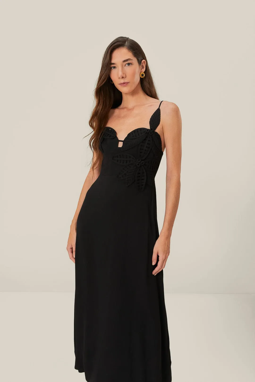 Black Flowered Bust Midi Dress sold by FARM Rio product image thumbnail 2