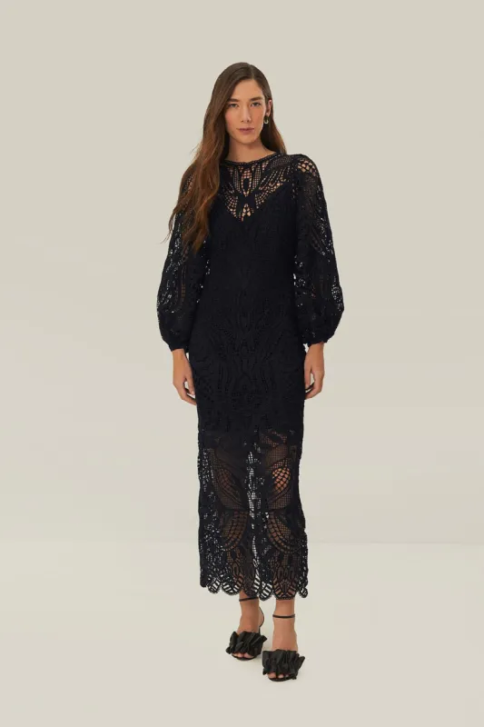 Black Nature Guipure Midi Dress sold by FARM Rio