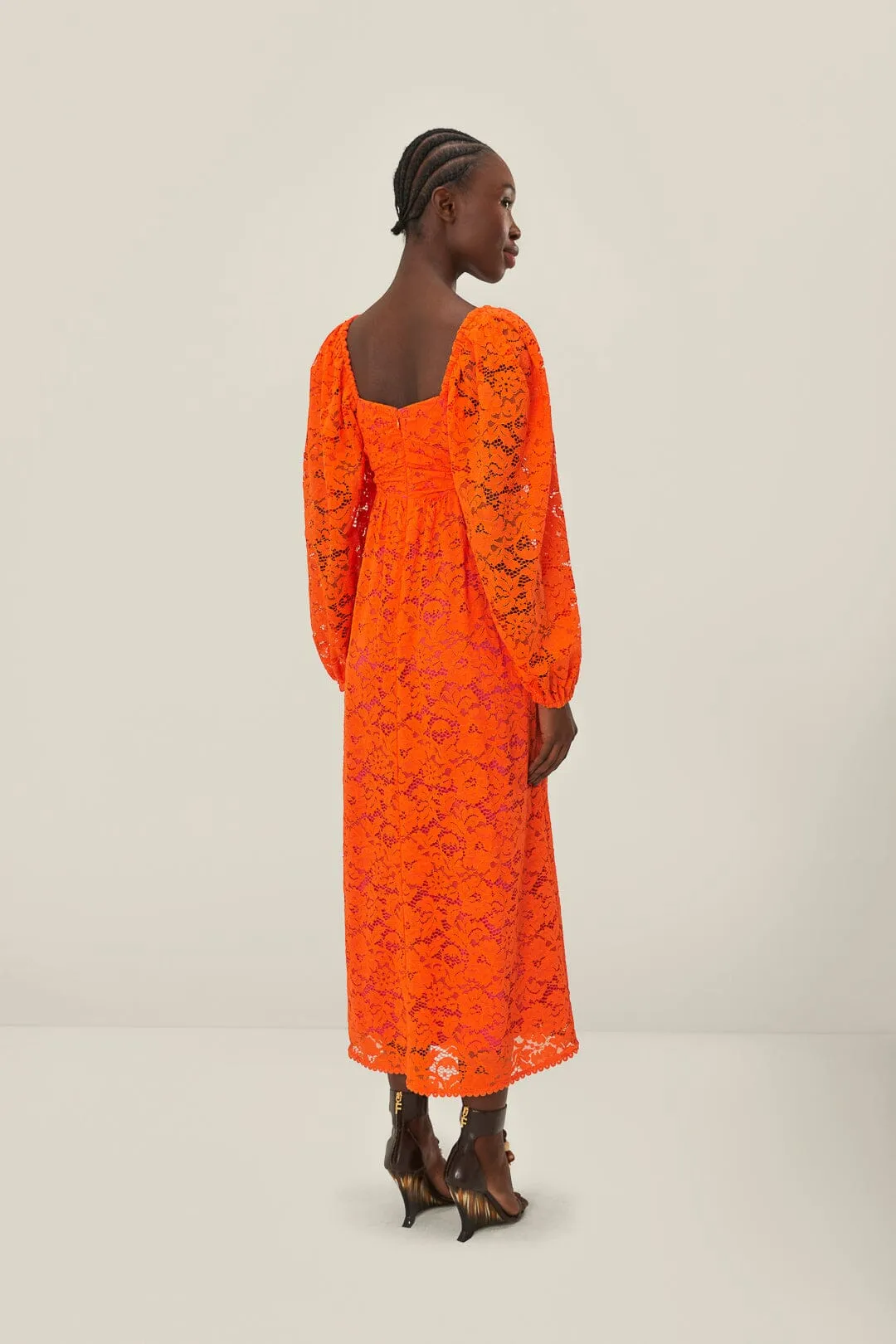 Orange Lace Long Sleeve Midi Dress sold by FARM Rio product image thumbnail 4