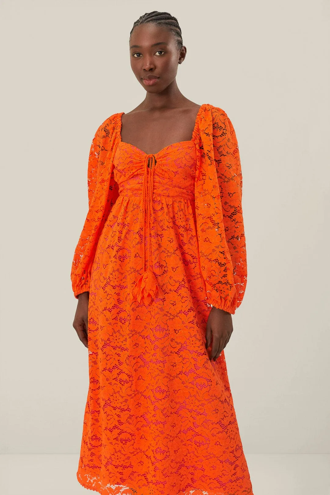 Orange Lace Long Sleeve Midi Dress sold by FARM Rio product image thumbnail 2