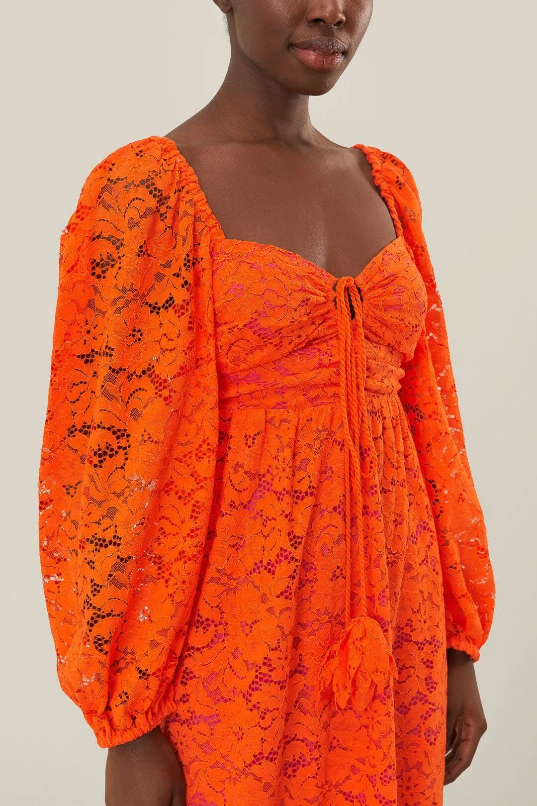 Orange Lace Long Sleeve Midi Dress sold by FARM Rio product image thumbnail 3