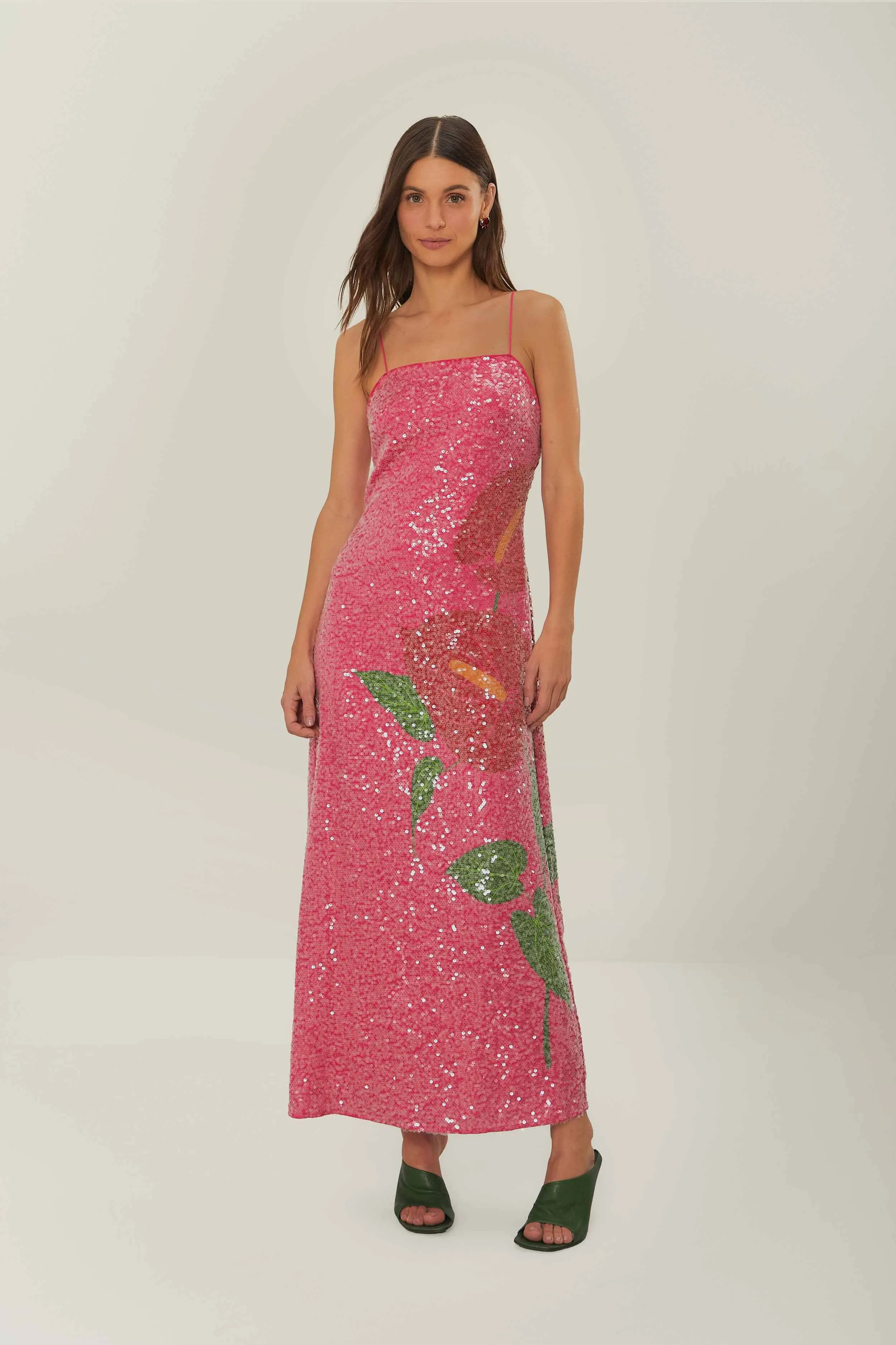 Pink Anthurium Flowers Slip Maxi Dress sold by FARM Rio