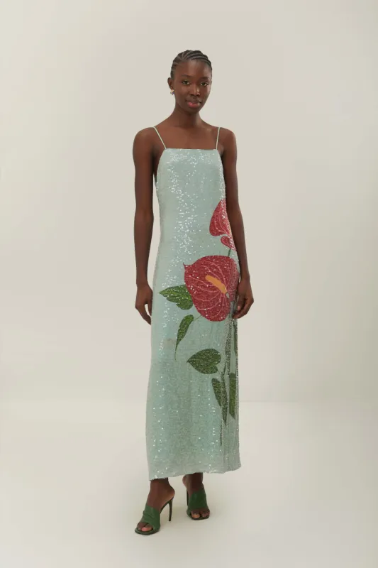 Blue Anthurium Flowers Slip Maxi Dress sold by FARM Rio