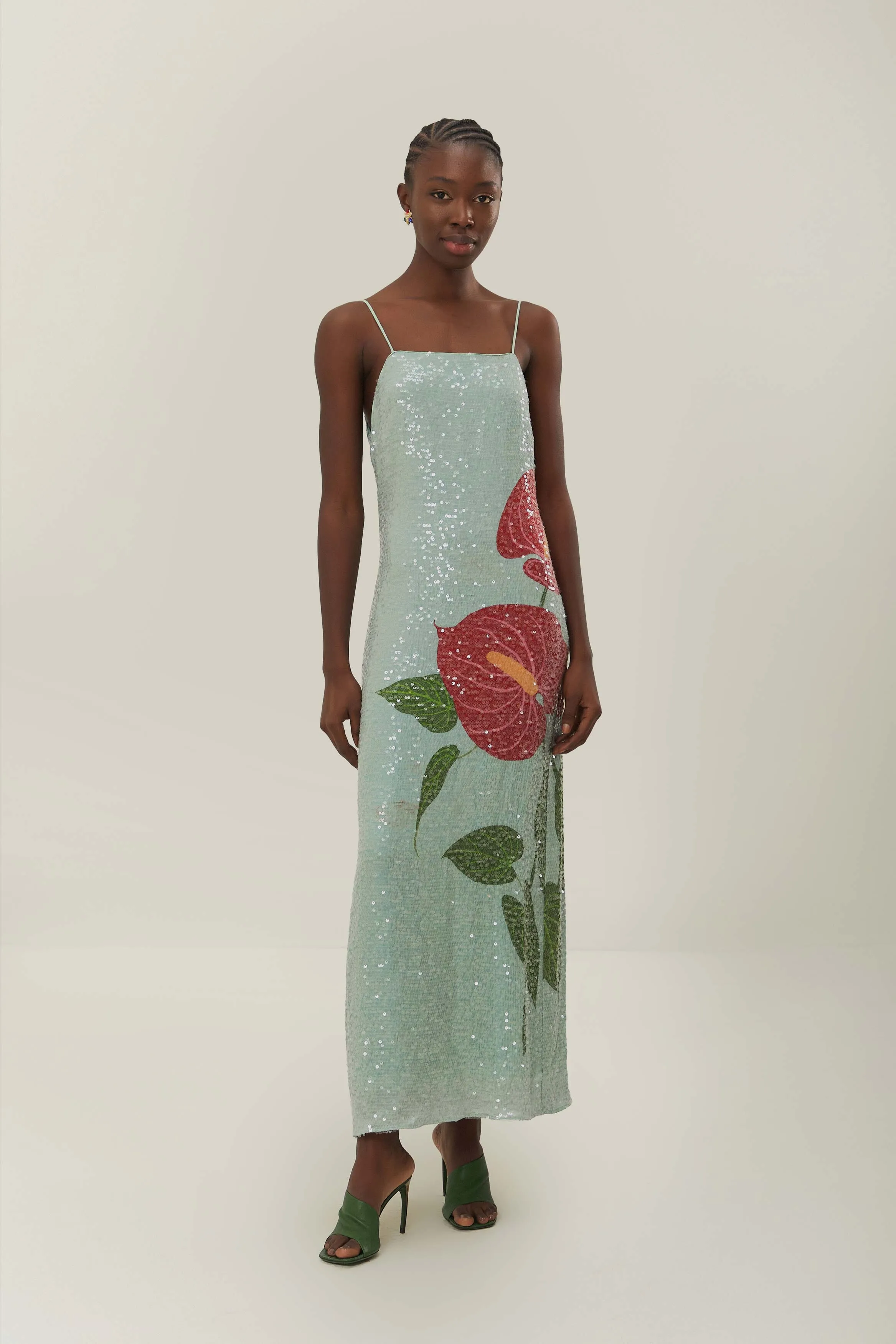 Blue Anthurium Flowers Slip Maxi Dress sold by FARM Rio